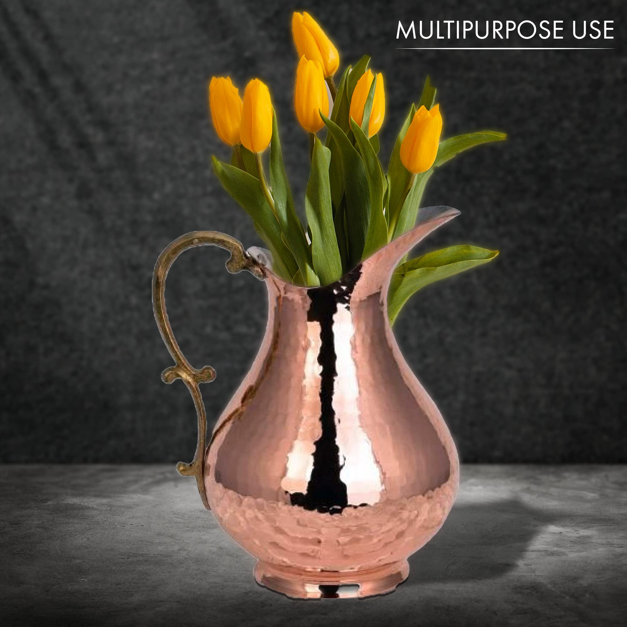 Handmade Pure Copper Water Pitcher - Traditional Metal Jug for Drinking Water | Authentic Copper Drinking Vessels for Home, Kitchen & Ayurvedic Wellness