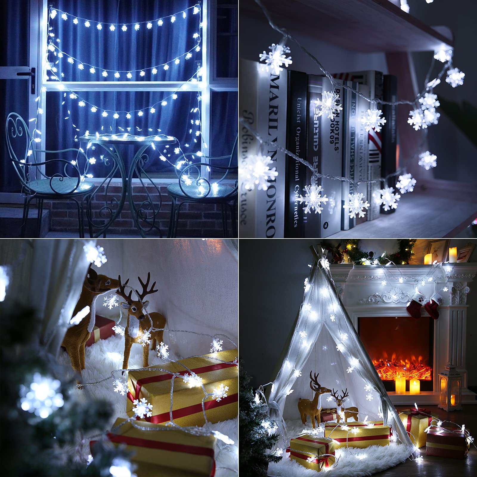 LYHOPE 49ft 100 LED Snowflake Christmas Lights - Waterproof Fairy String Lights with 8 Modes & Timer for Indoor Outdoor Decor - Perfect for Bedroom, Garden, Xmas Tree, and Holiday Party Decorations (Clear White)
