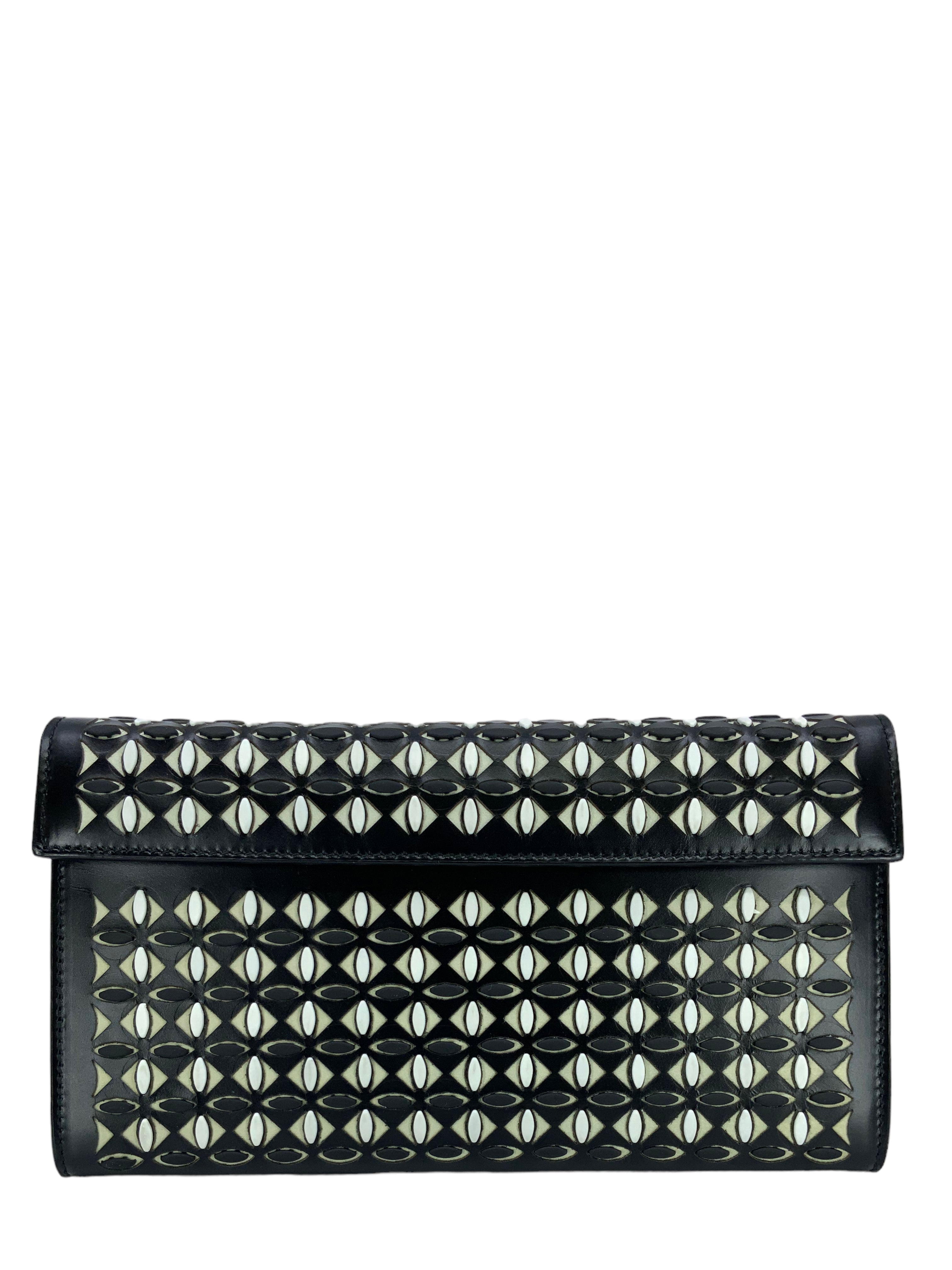 ALAIA Mina Laser Cut Calfskin Flap Clutch Bag - Women's Designer Evening Purse for Parties, Weddings & Special Occasions