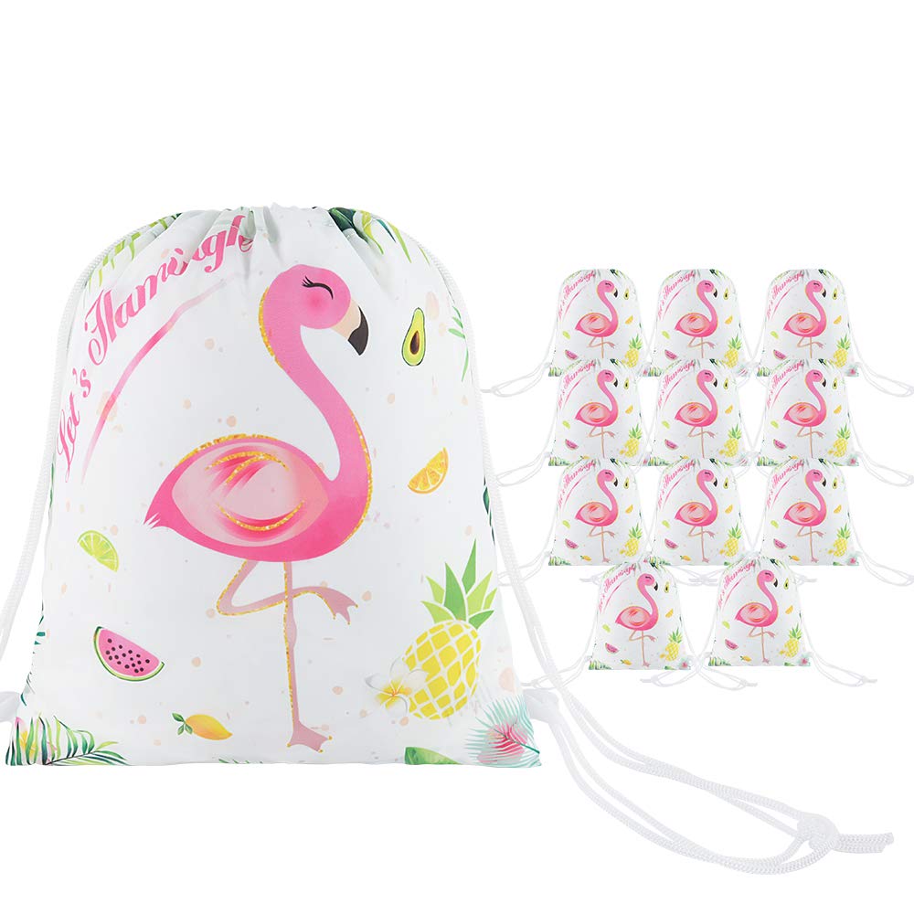 WERNNSAI Flamingo Party Favor Bags - 12 Pack Pink Flamingo Goodie Bags for Girls Birthday, Baby Shower & Summer Beach Party Decorations (10x12 Inch) - Perfect for Tropical Themed Events, Pool Parties & Luau Celebrations