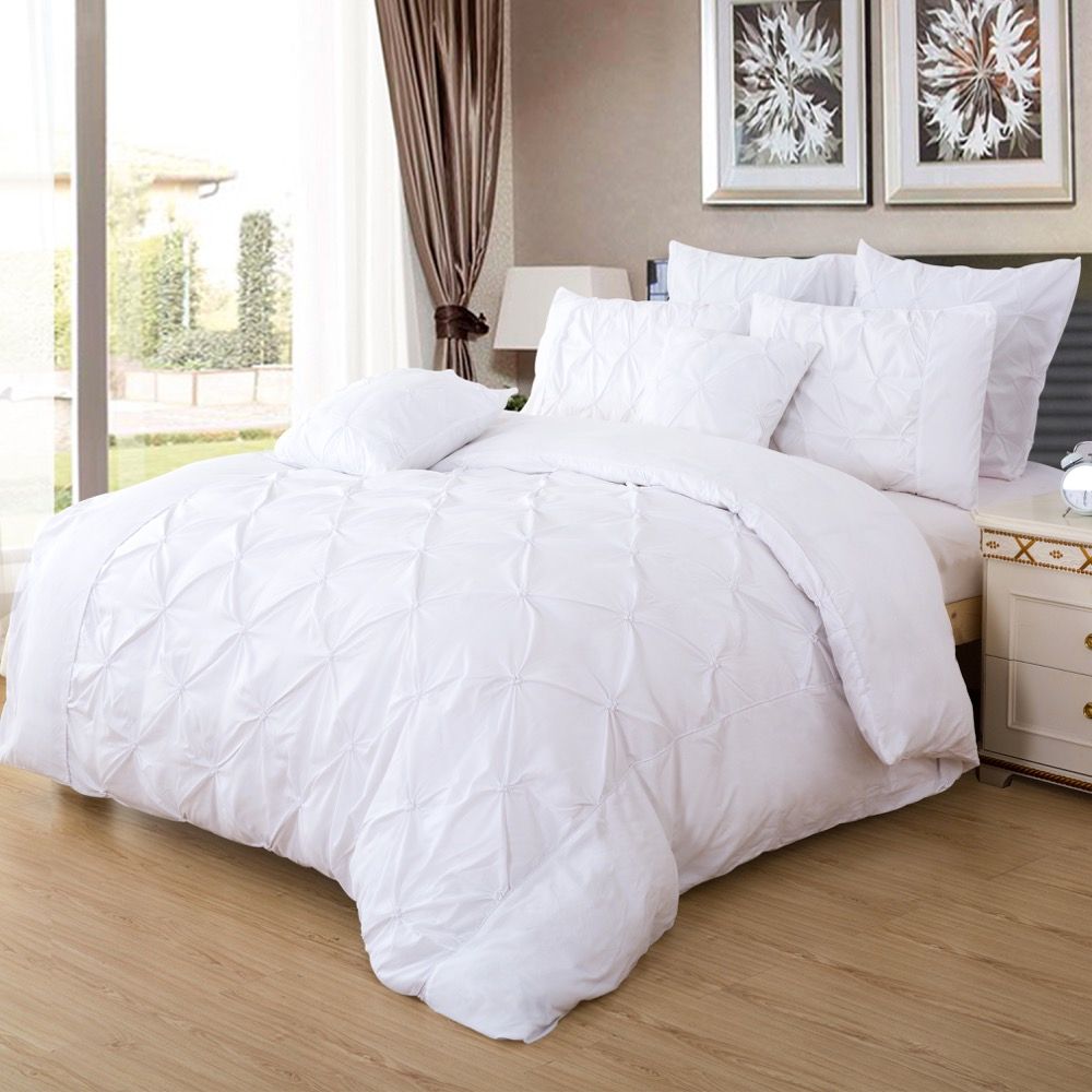 Premium Diamond Pintuck White Duvet Cover Set - Queen Size Luxury Bedding with Button Closure | Perfect for Master Bedroom, Guest Room & Hotel Decor