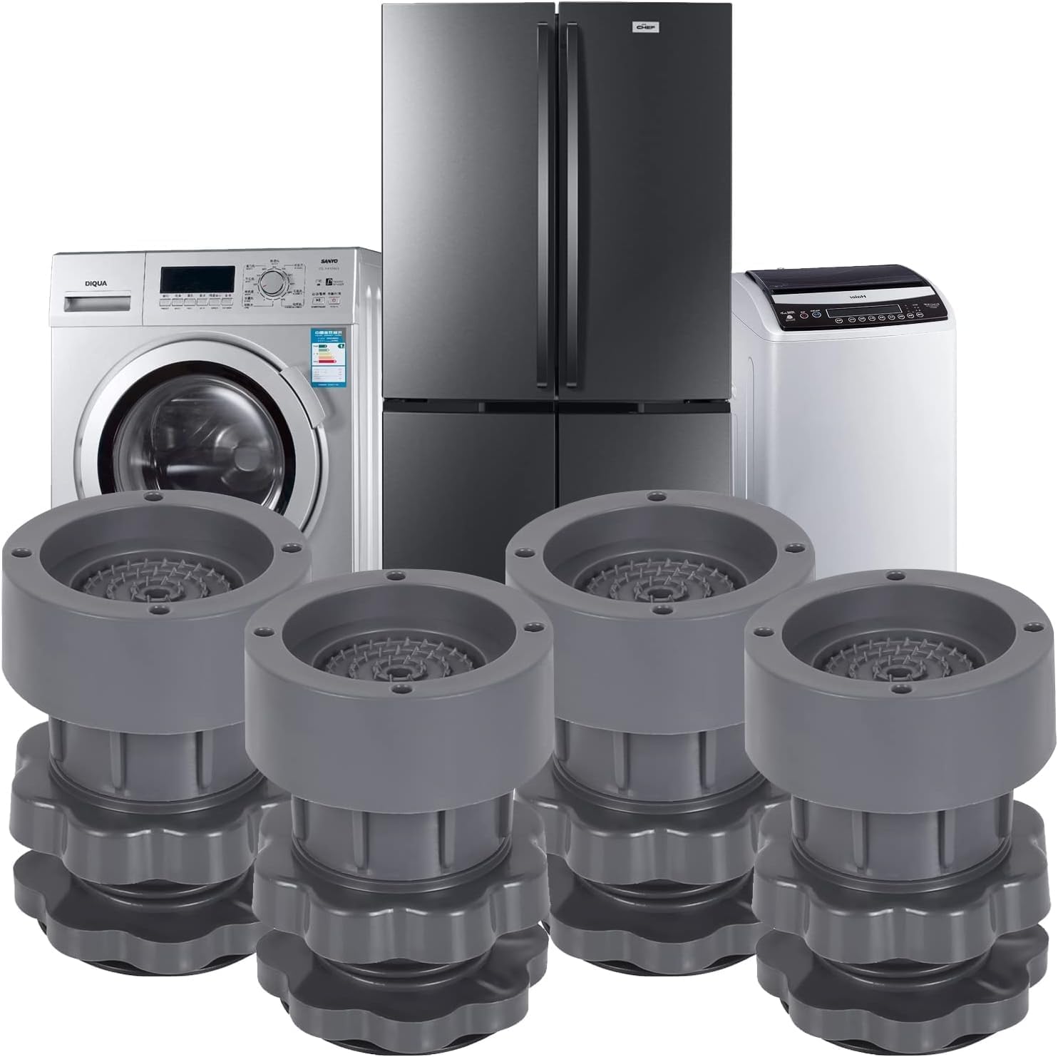 BIYALI Washing Machine Vibration Pads - 4-Pack Adjustable Anti-Vibration Pads for Washer & Dryer, Noise Reduction & Shock Absorbing Feet for Refrigerator, Washing Machine Leveling & Stability - Perfect for Laundry Room, Basement & Apartment Use