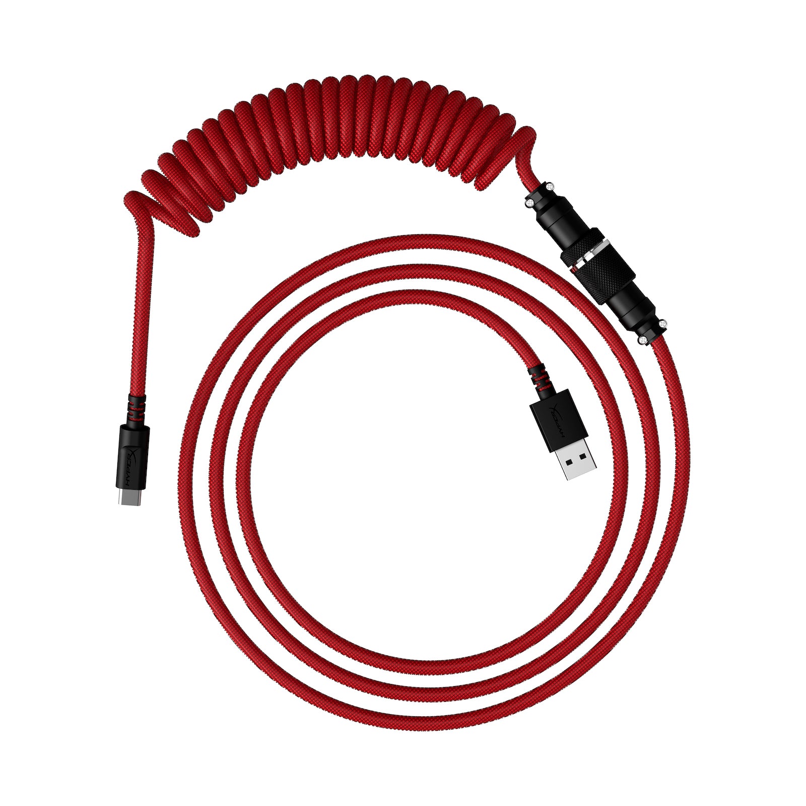 HyperX USB-C Coiled Charging Cable 3.3ft (1m) - Red & Black Braided Nylon Fast Charging Cord for Gaming, Work & Travel - Compatible with iPhone 15, MacBook, iPad, Samsung Galaxy & More