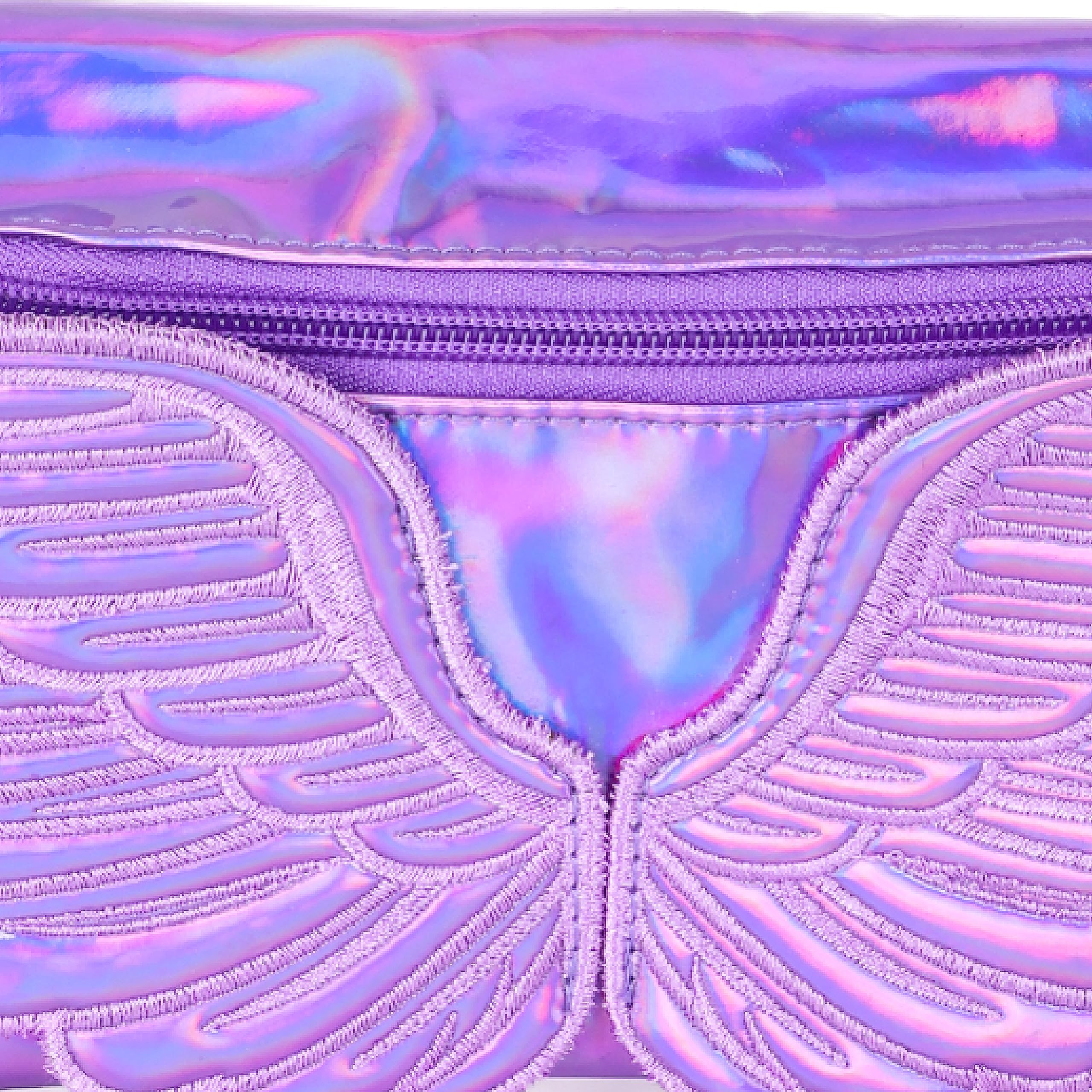 Retro 80s Fashion Fanny Pack for Women & Men - Crossbody Waist Bag with Adjustable Belt, Small Cute Festival & Concert Bag (WINGS Purple) - Perfect for Outdoor Activities, Travel, Music Events & Daily Use