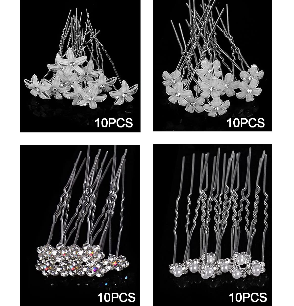 40Pcs Rhinestone Pearl Hair Pins for Women - Elegant U-Shaped Bridal Hair Clips with Flower Design for Wedding, Prom, Party Hairstyles - Perfect Hair Accessories for Brides, Bridesmaids and Special Occasions