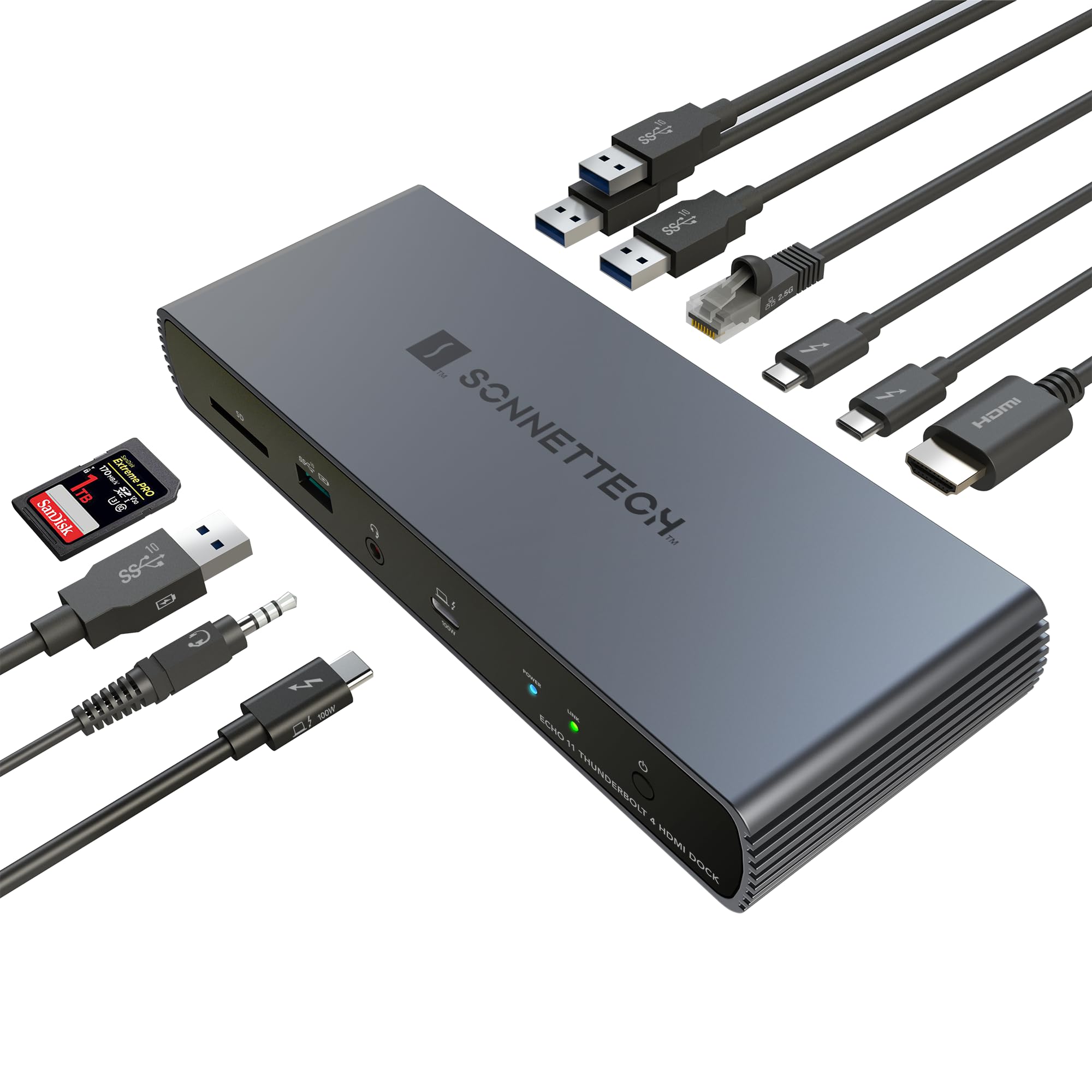 Sonnet Echo 11 Thunderbolt 4 HDMI Dock - 4K Dual Monitor Adapter with 90W Charging, USB-C Hub for MacBook Pro/Air, Windows Laptops - Perfect for Home Office & Video Editing Setup