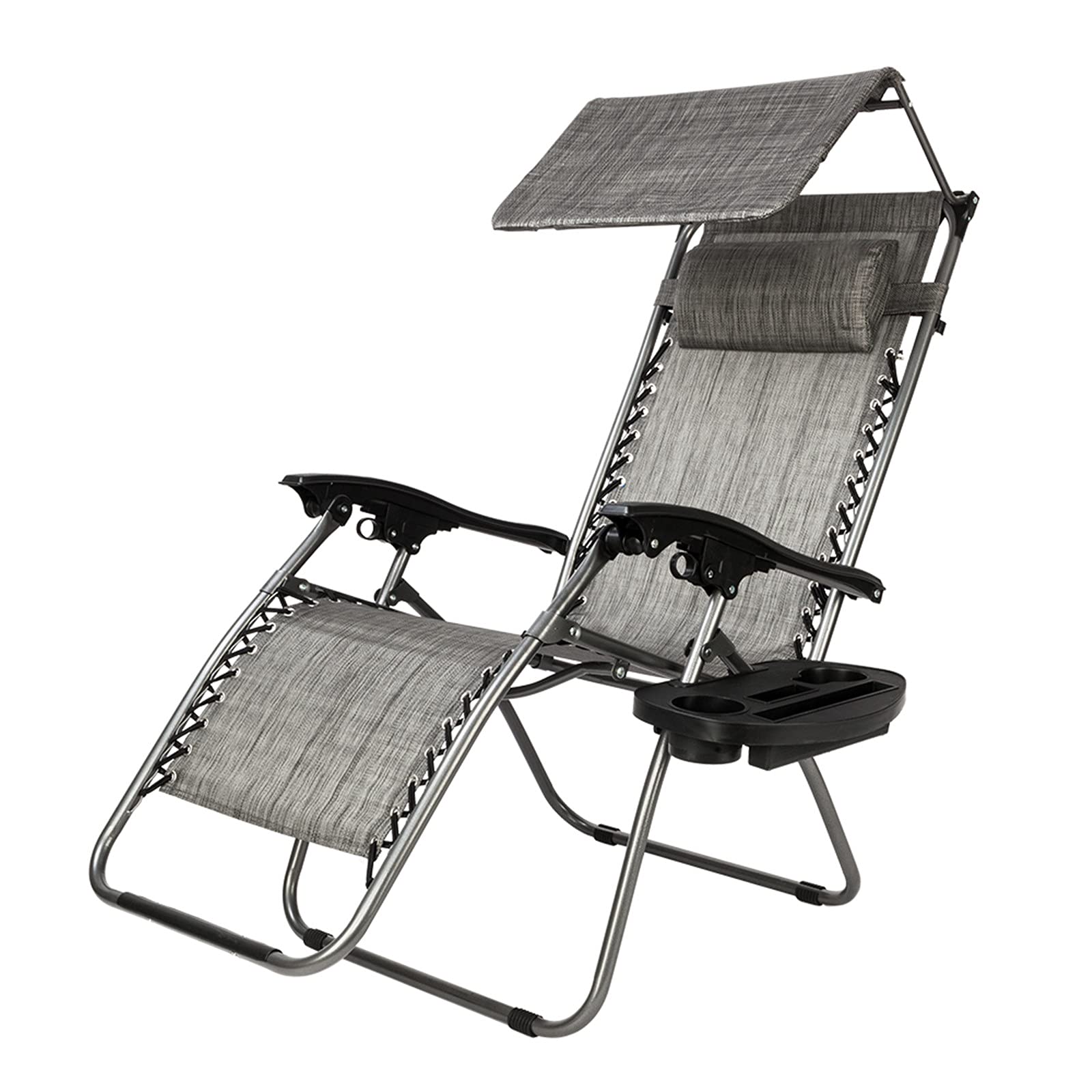 Gravity Lounge Chair with Awning - Mushugu GT3-DL Outdoor Relaxation Chair in Gray - Perfect for Patio, Garden, Poolside & Backyard Lounging