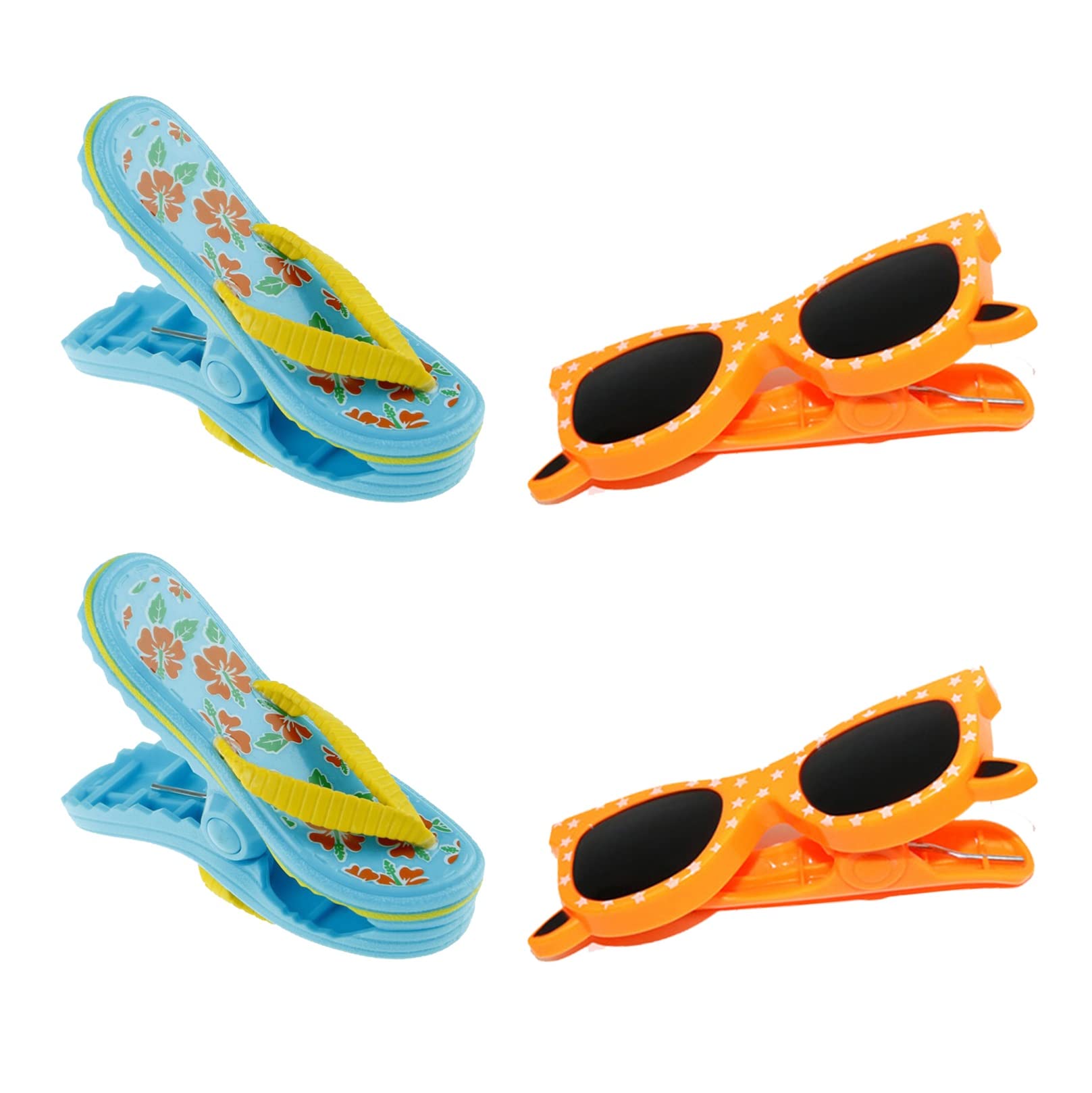 4-Pack Beach Towel Clips - Secure Flip Flops, Sunglasses & Towels on Chairs - Heavy Duty Sandproof Clips for Pool, Boat, Deck & Patio - Perfect for Beach Vacation, Swimming & Outdoor Relaxation