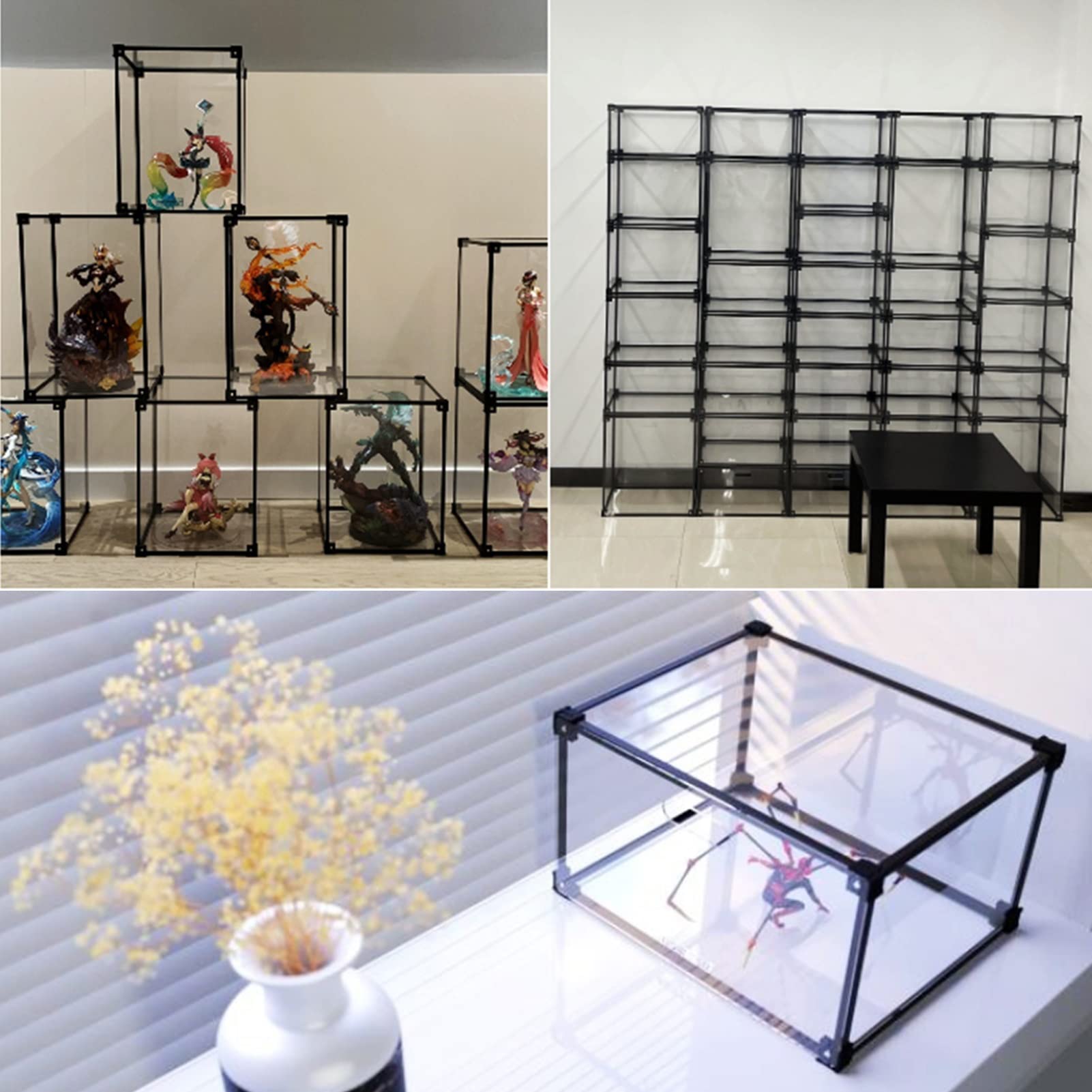 Clear Acrylic Display Case with Aluminum Frame - Dustproof Protection Showcase for Collectibles, Shoes & Figures - Countertop Organizer Box for Home, Office & Retail Store Display