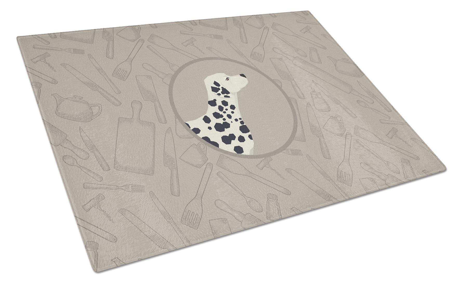 Dalmatian In The Kitchen Large Decorative Tempered Glass Cutting Board - 12x18 Inch Non-Slip Kitchen Chopping & Serving Board for Meat, Vegetables, Cheese - Perfect for Entertaining & Home Decor