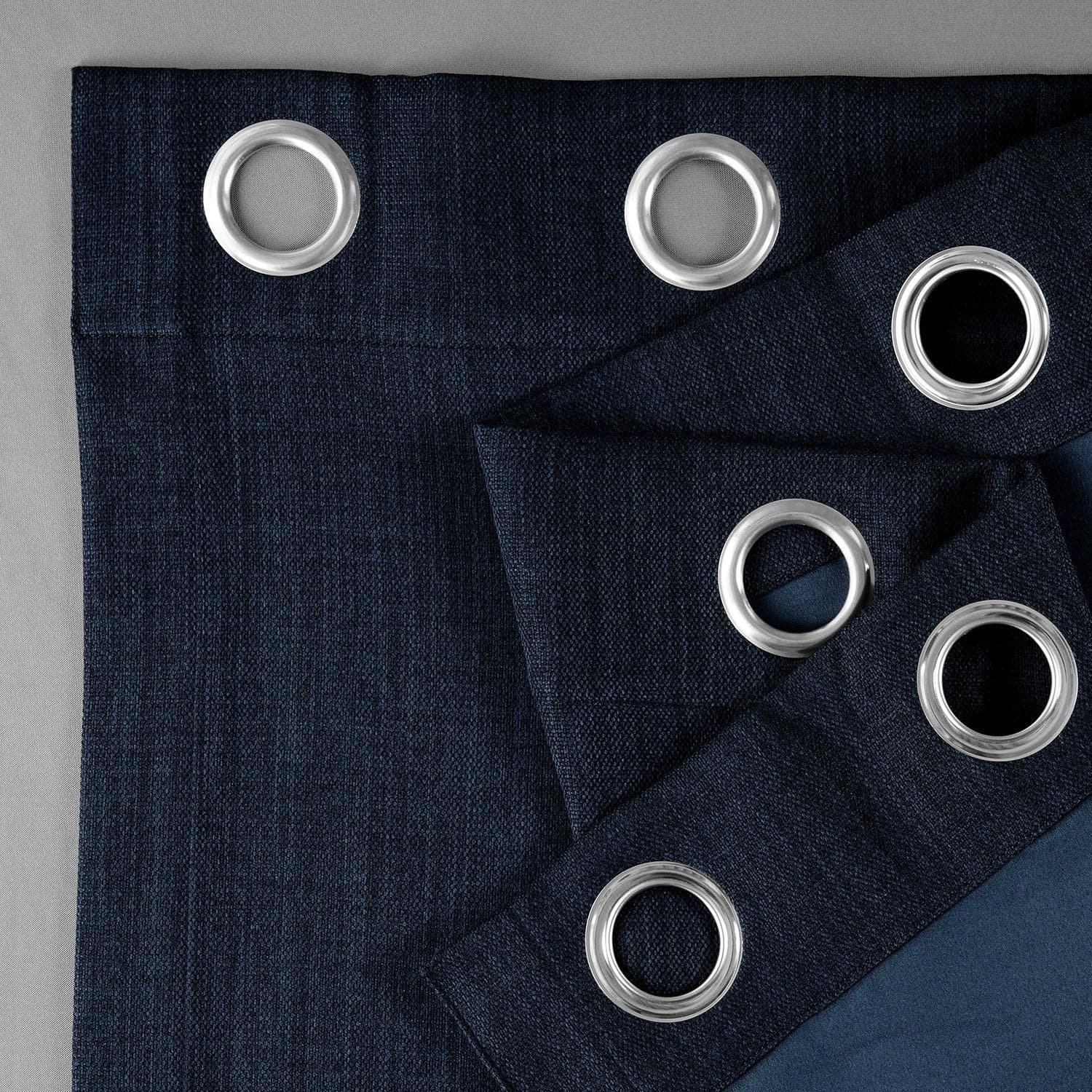 Nightfall Navy Grommet Textured Faux Linen Blackout Curtains - Room Darkening Window Treatment for Bedroom & Living Room