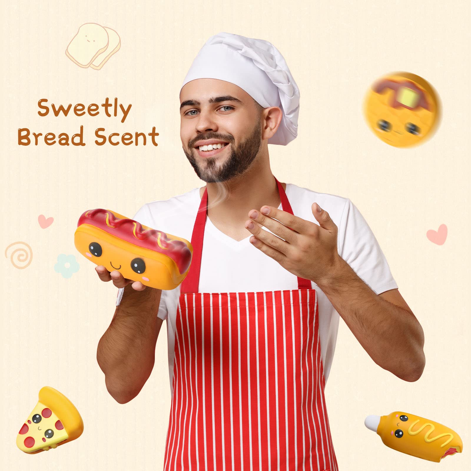 8 Pcs Slow Rising Squishy Stress Relief Toys - Hot Dog, Cake, Bread, S'more, Pizza, Biscuit, Donut Foam Anxiety Toys for Teens & Adults | Fun Office Desk Decor & Sensory Fidget Toys for Stress Relief