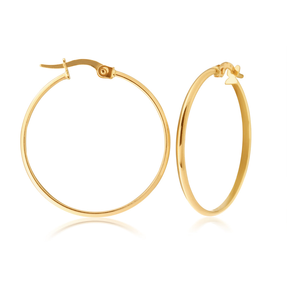 9ct Yellow Gold 25mm Plain Hoop Earrings for Women - Classic Circle Stud Earrings for Everyday Wear, Gift Giving & Special Occasions