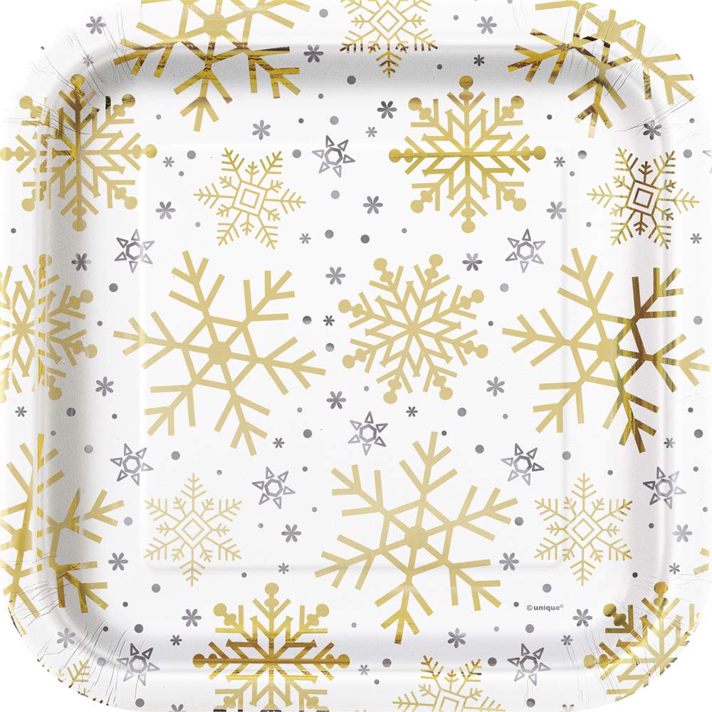 Holiday Snowflakes Square Disposable Paper Cups - 9 Inch Silver & Gold Set of 8 | Christmas Party, Winter Wedding, Office Celebration, Festive Tableware Decorations
