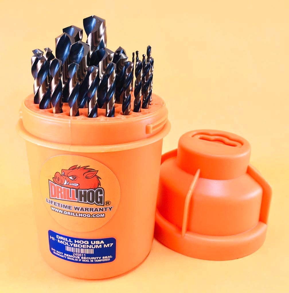 Drill Hog 29-Piece Super HI-Molybdenum M7+ Drill Bit Set - High-Speed Steel Drill Bits for Metal, Wood & Plastic - Perfect for DIY, Construction & Home Improvement Projects