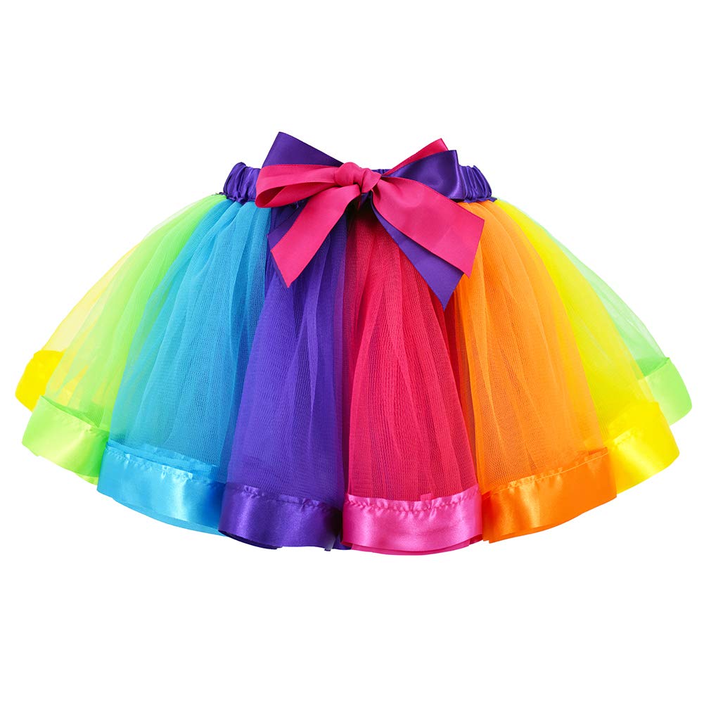 JiaDuo Girls Layered Rainbow Tutu Skirt with Bow - Ballet Dance Skirt for Kids, Toddler & Baby - Perfect for Dance Recitals, Birthday Parties & Dress Up Play
