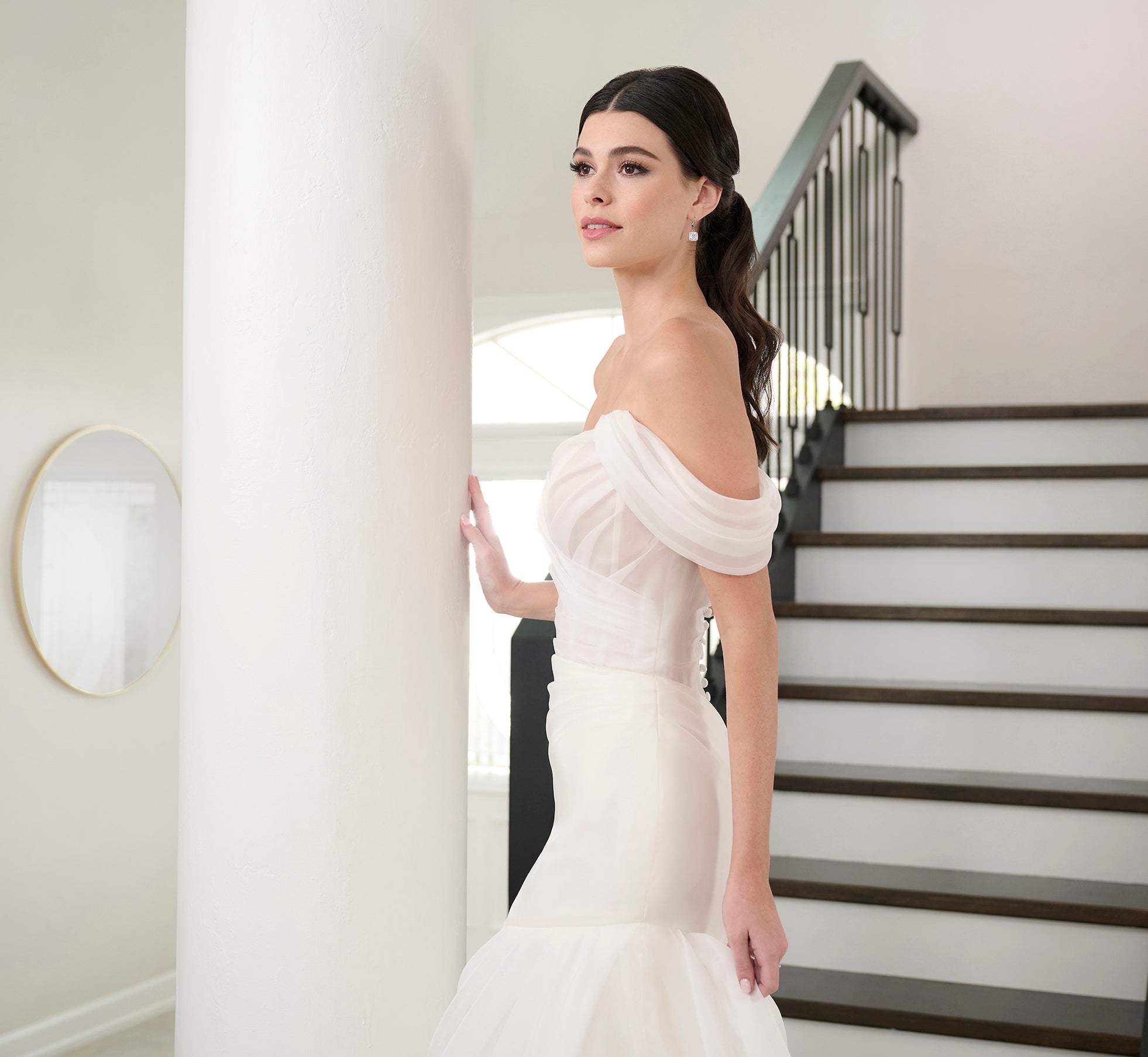 Ivory Watercolor Printed Organza Gown - Elegant Floral Wedding Dress for Brides, Bridesmaids & Special Occasions