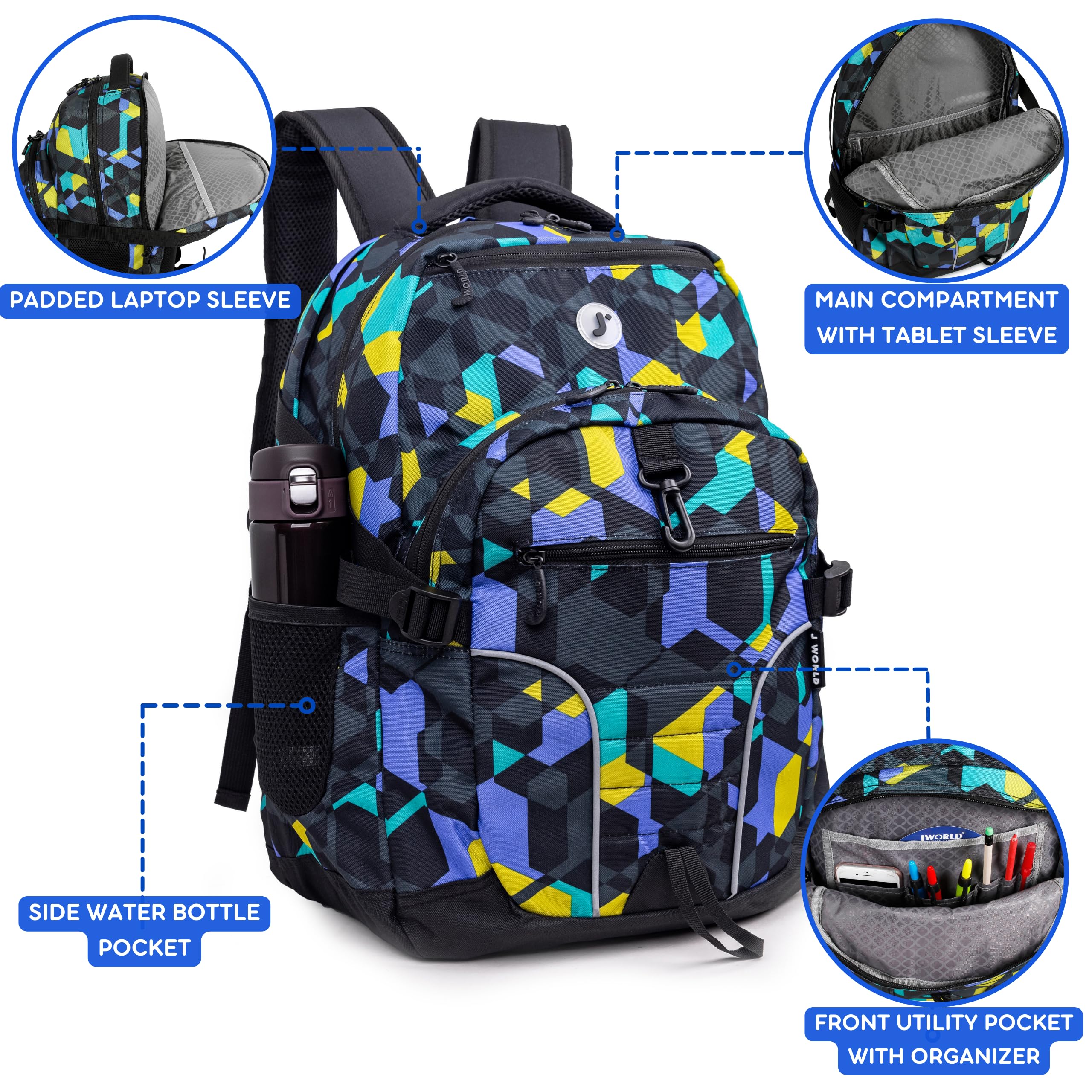 J World New York Atom Multi-Compartment Laptop Backpack with Storage Cubes, 18.5