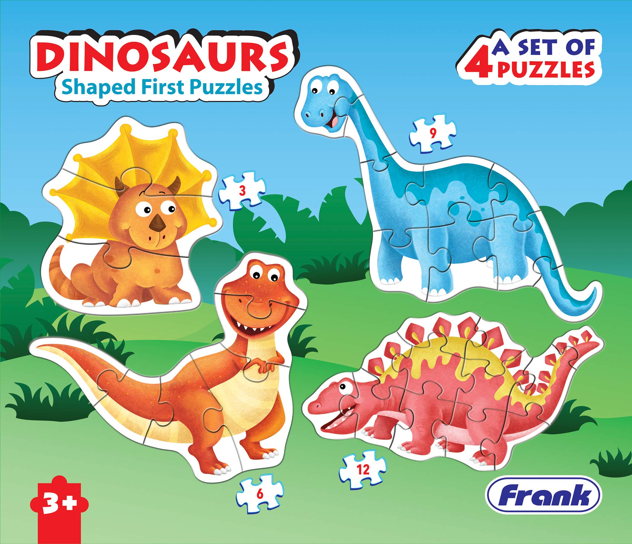 Frank Dinosaurs Shaped Floor Puzzles for Kids - 3,6,9,12 Piece Jumbo Puzzle Set - Educational Dinosaur Toys for Toddlers & Preschoolers - Perfect for Playroom, Classroom & Birthday Gifts