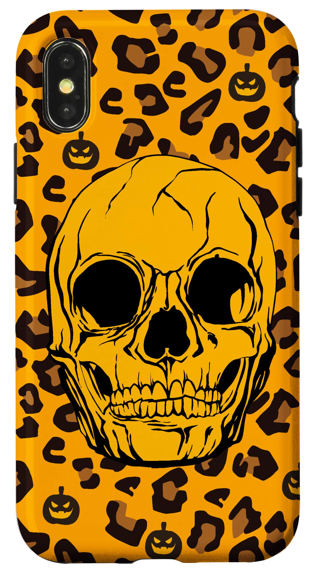 Halloween iPhone X/XS Phone Case - Pumpkin & Leopard Print Protective Cover for Trick or Treat, Parties & Fall Festivals