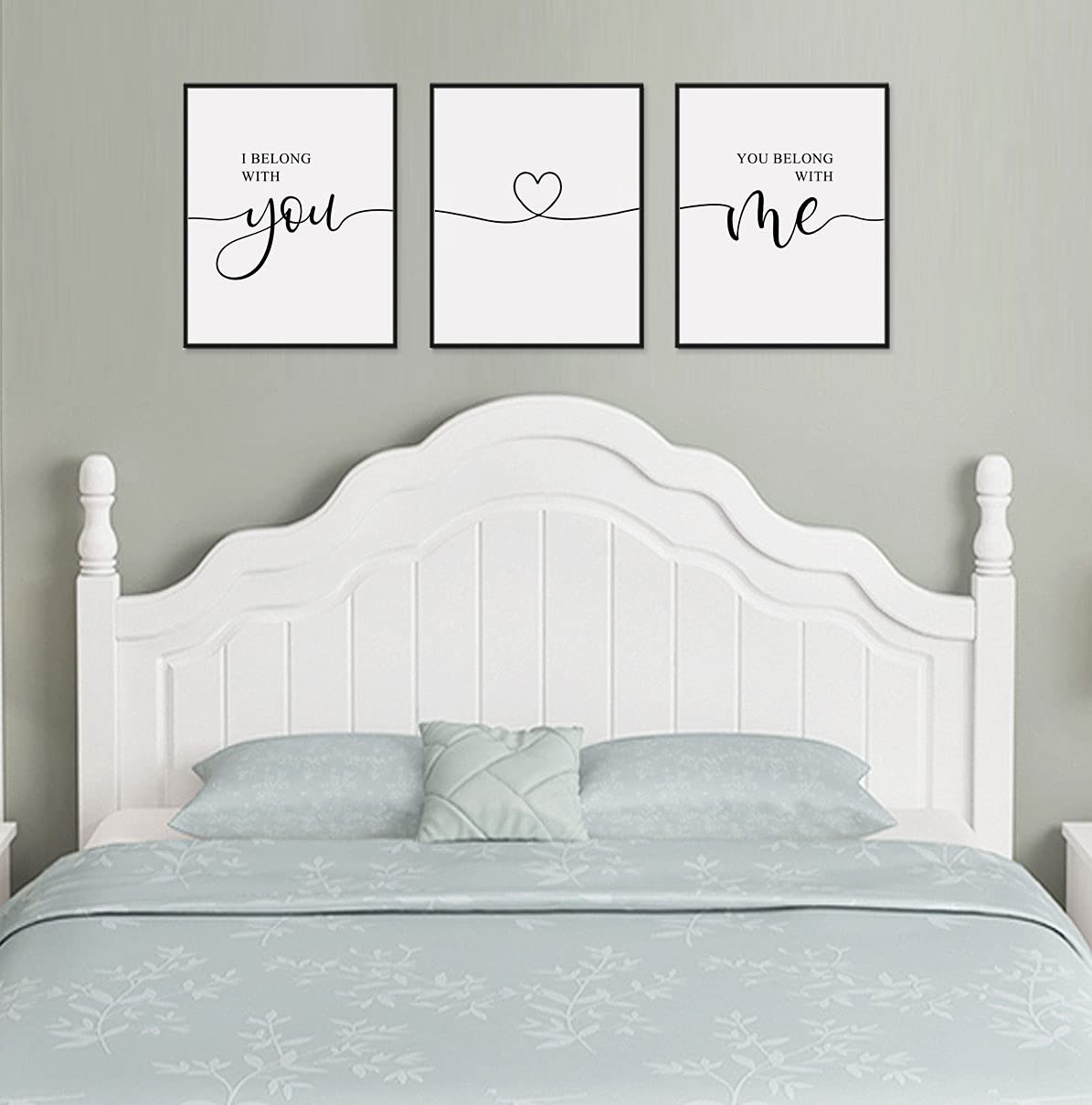 Set of 3 'I Belong With You You Belong With Me' Romantic Quote Prints - 11x14 Inch UNFRAMED Bedroom Wall Art, Couples Home Decor for Bedroom, Living Room & Wedding Gift