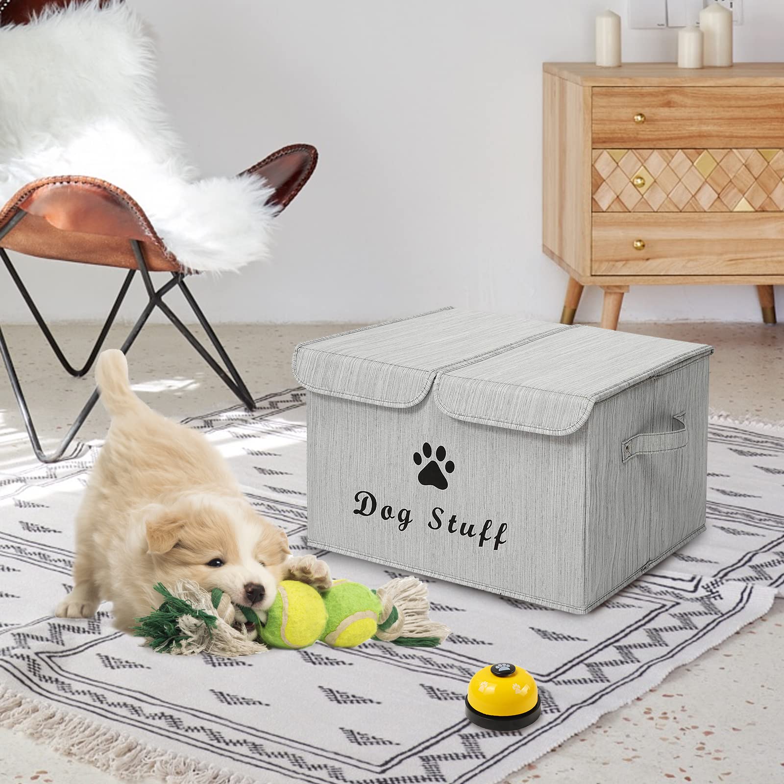 Morezi Large Dog Toy Storage Box with Lid - Collapsible Organizer Basket for Pet Toys, Living Room, Playroom & Closet - Bamboo Gray - Perfect for Home Organization & Pet Accessories Storage