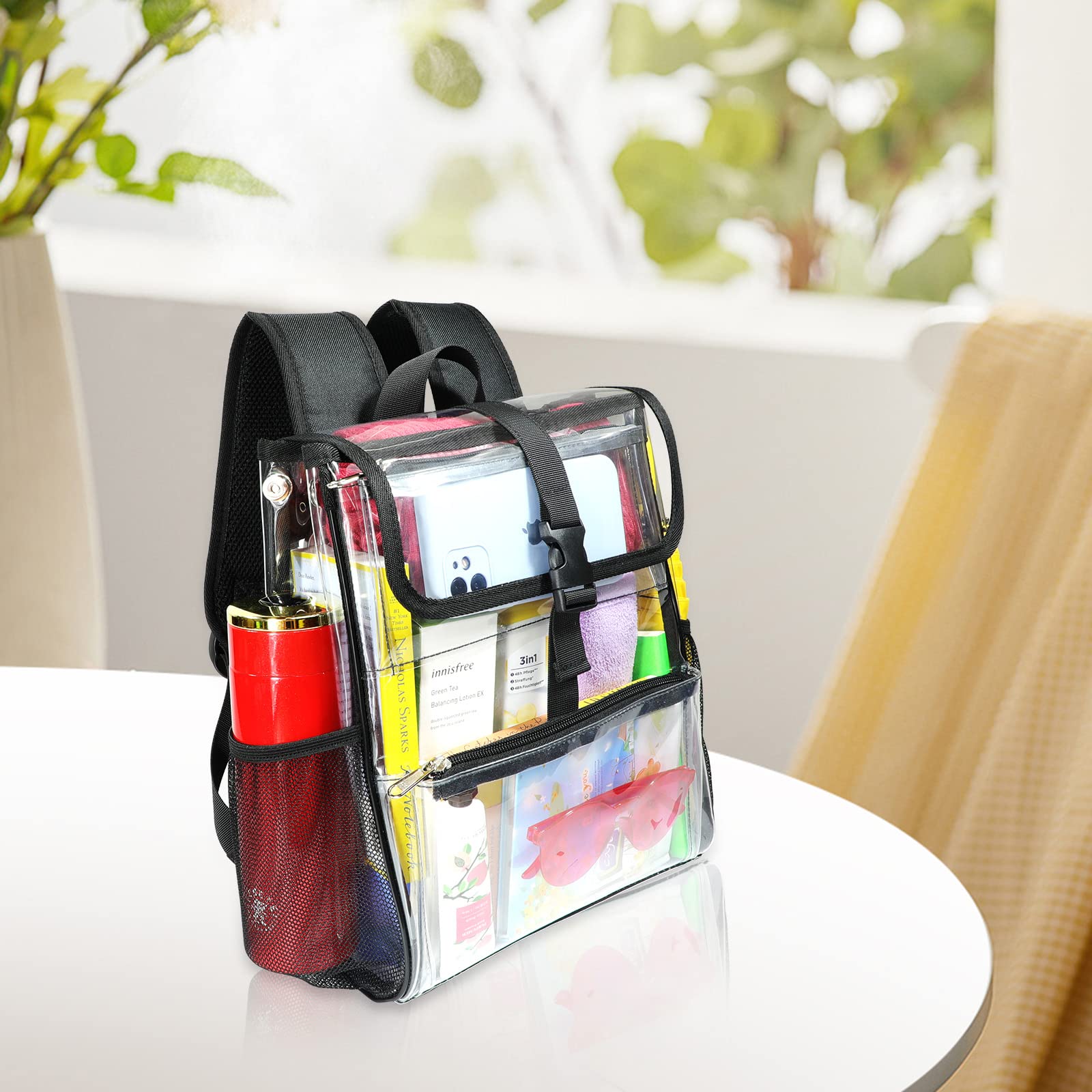 Clear Small Backpack 12x12x6 Inches - Stadium Approved Transparent Mini Backpack with Multiple Pockets for Work, Music Festivals, Sports Events & Travel Security | Perfect for Concerts, Theme Parks, Airport Security & School Essentials