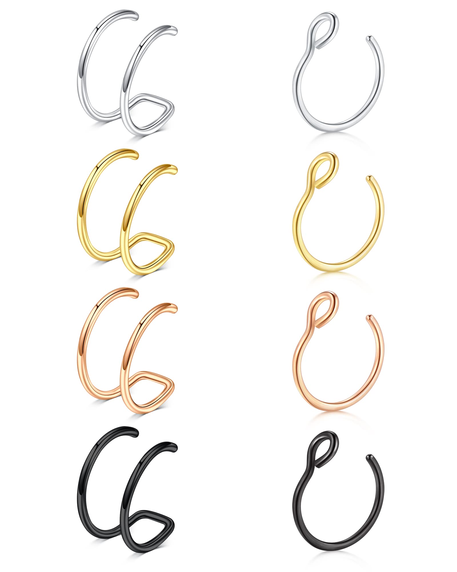 MODRSA Fake Nose Ring Hoop - Stainless Steel Fake Septum Nose Ring for Women & Men - Hypoallergenic Fake Nose Piercing Jewelry - Perfect for Costume Parties, Halloween, Cosplay & Everyday Fashion Accessories