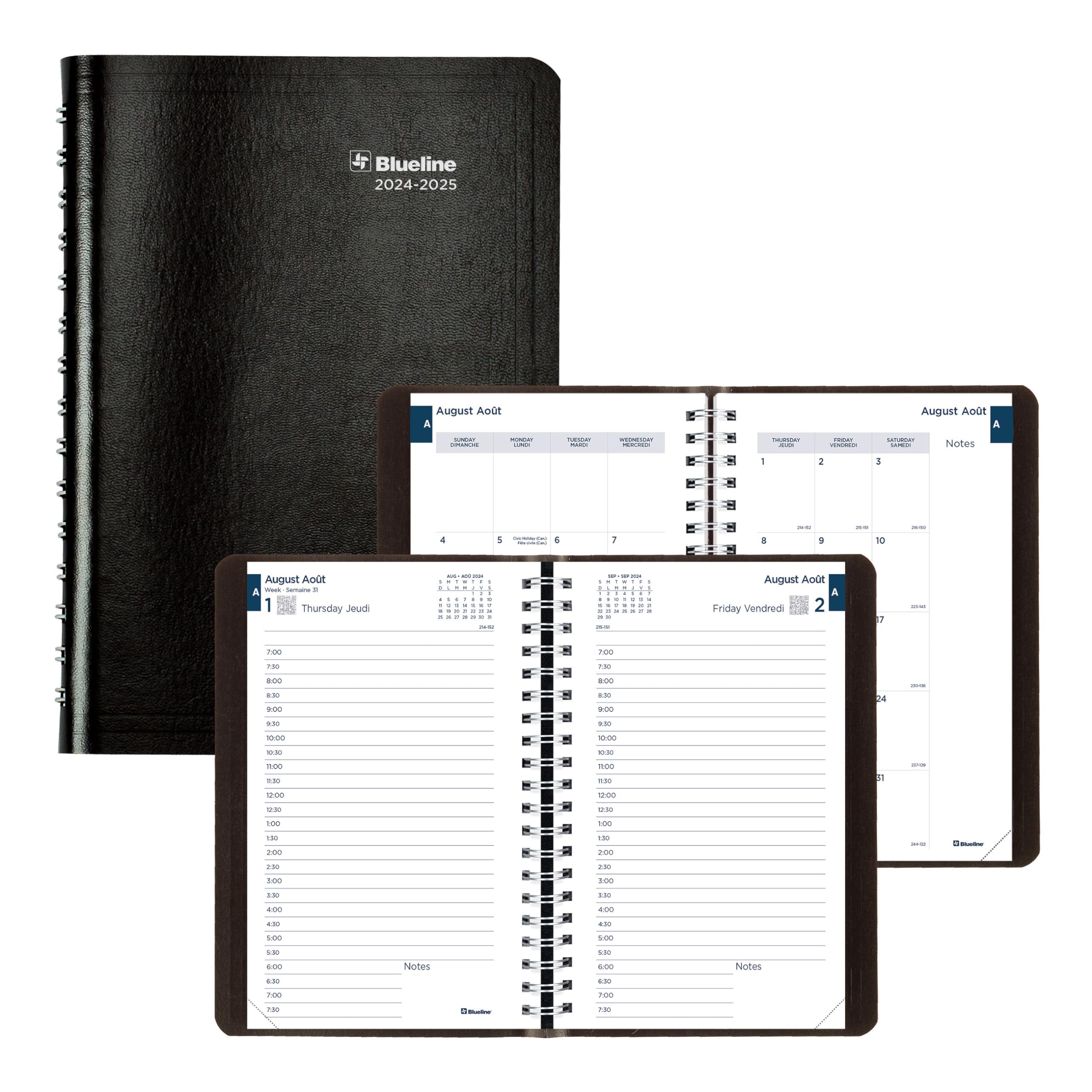 Blueline® 2024-2025 Academic Planner - August 2024 to July 2025, Twin-Wire Bound, Soft Vicuña Cover, 8