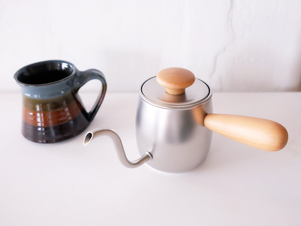 Premium Single Drip Kettle - White Beech Wood Handle by Miyazaki Seisakusho | Japanese Pour Over Coffee & Tea Brewer | Perfect for Home Baristas & Tea Enthusiasts