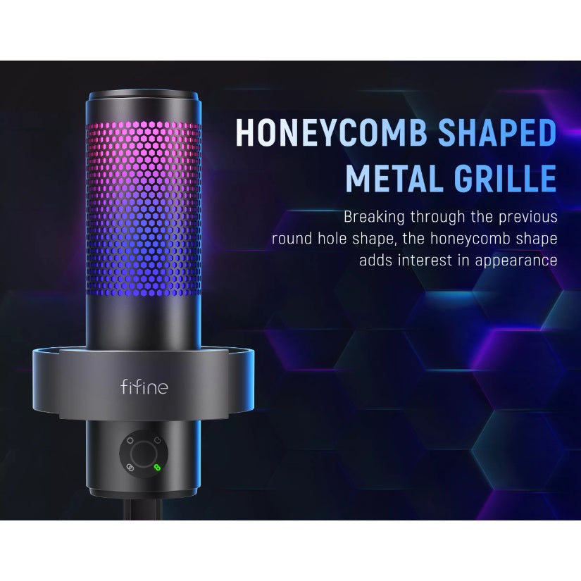 FIFINE A9 RGB USB Microphone with 4 Directional Patterns & Quick Mute Button - Professional Gaming, Podcasting & Recording Mic for Streamers, YouTubers & Home Studios