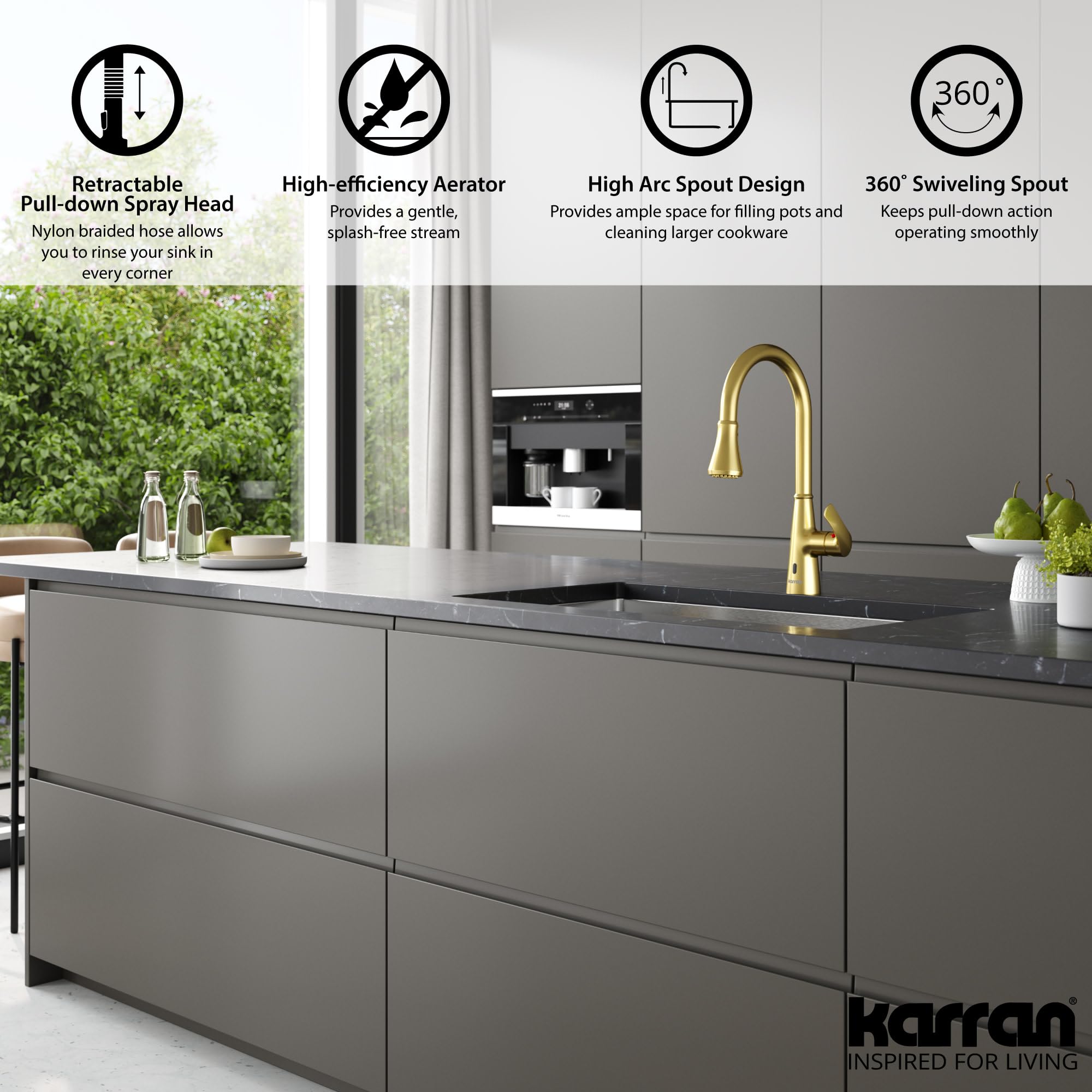 Karran Kadoma Touchless One-Handle Dual Function Sprayer Kitchen Faucet - Stainless Steel Pull Down Sink Faucet with Motion Sensor for Modern Kitchens (Ideal for Cooking, Washing Dishes & Hands-Free Cleaning)