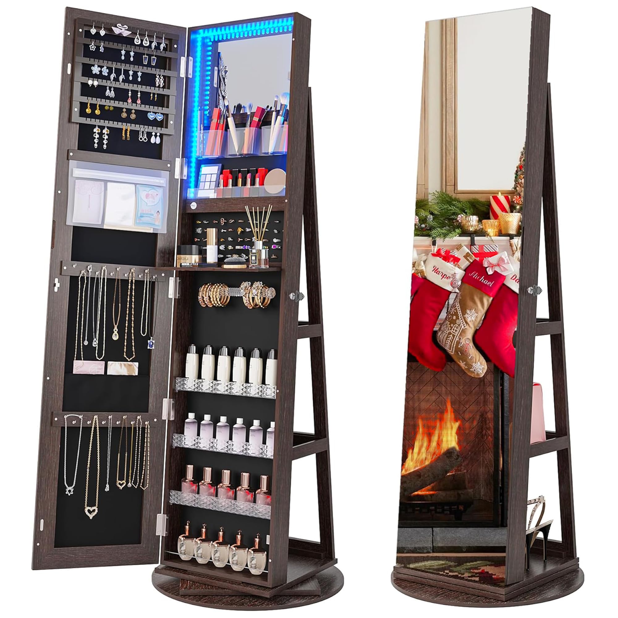 360° Rotating Jewelry Armoire with LED Lights - 63