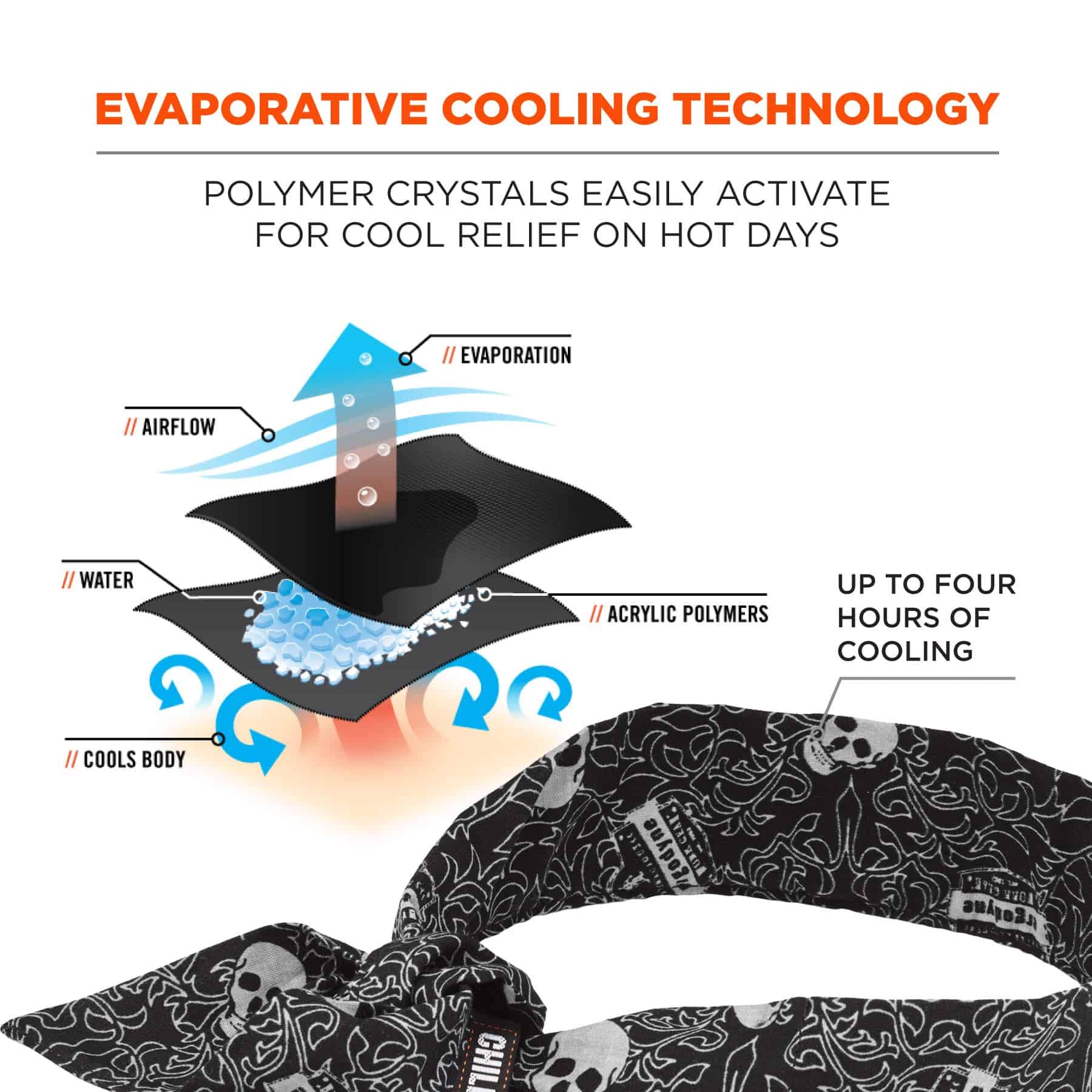 Ergodyne Chill Its 6700 Cooling Bandana - Lime Green Skull Pattern | Evaporative Polymer Crystals for Instant Cooling Relief | Adjustable Tie Fit | Perfect for Outdoor Work, Sports & Hot Weather Activities