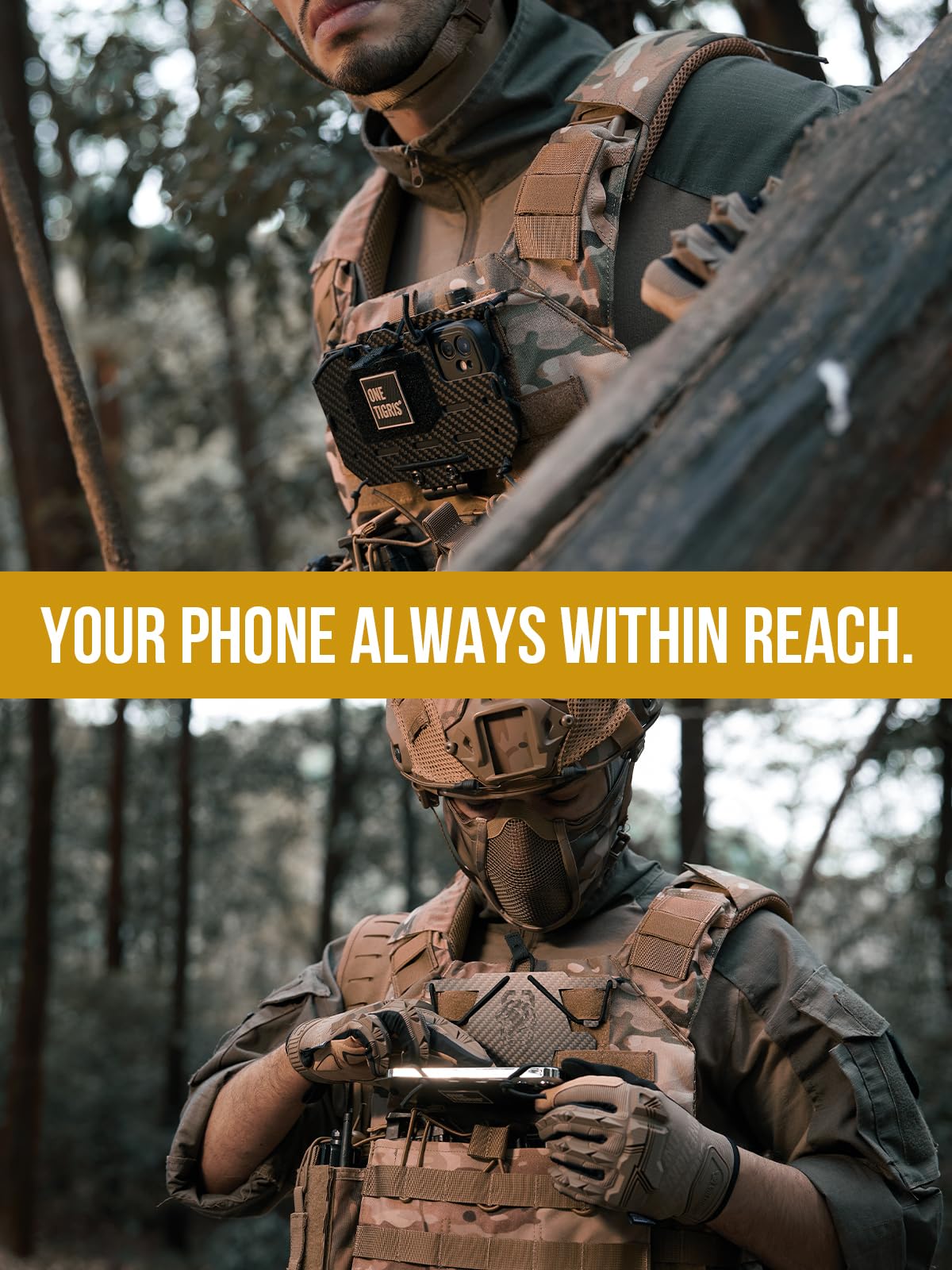 OneTigris MOLLE Phone Holder V2.0 - Tactical Plate Carrier Accessory, Universal Smartphone Chest Mount Compatible with 4.7