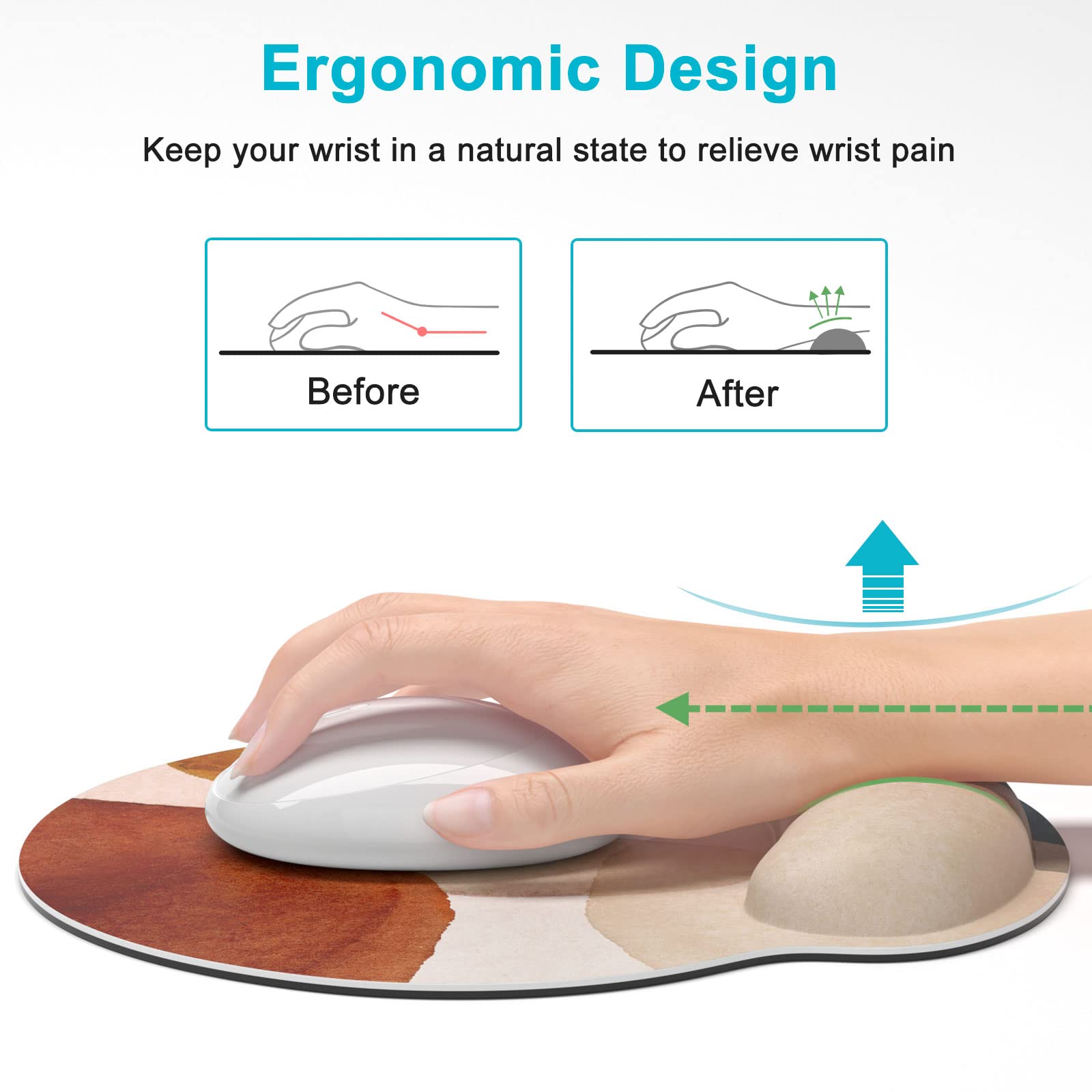 Ergonomic Mouse Pad with Memory Foam Wrist Rest - Comfortable Wireless Mouse Mat for Office & Gaming - Pain Relief Computer Mousepad for Laptop & Desk Work - Abstract Marble Design - Perfect for Long Hours of Typing and Gaming Sessions
