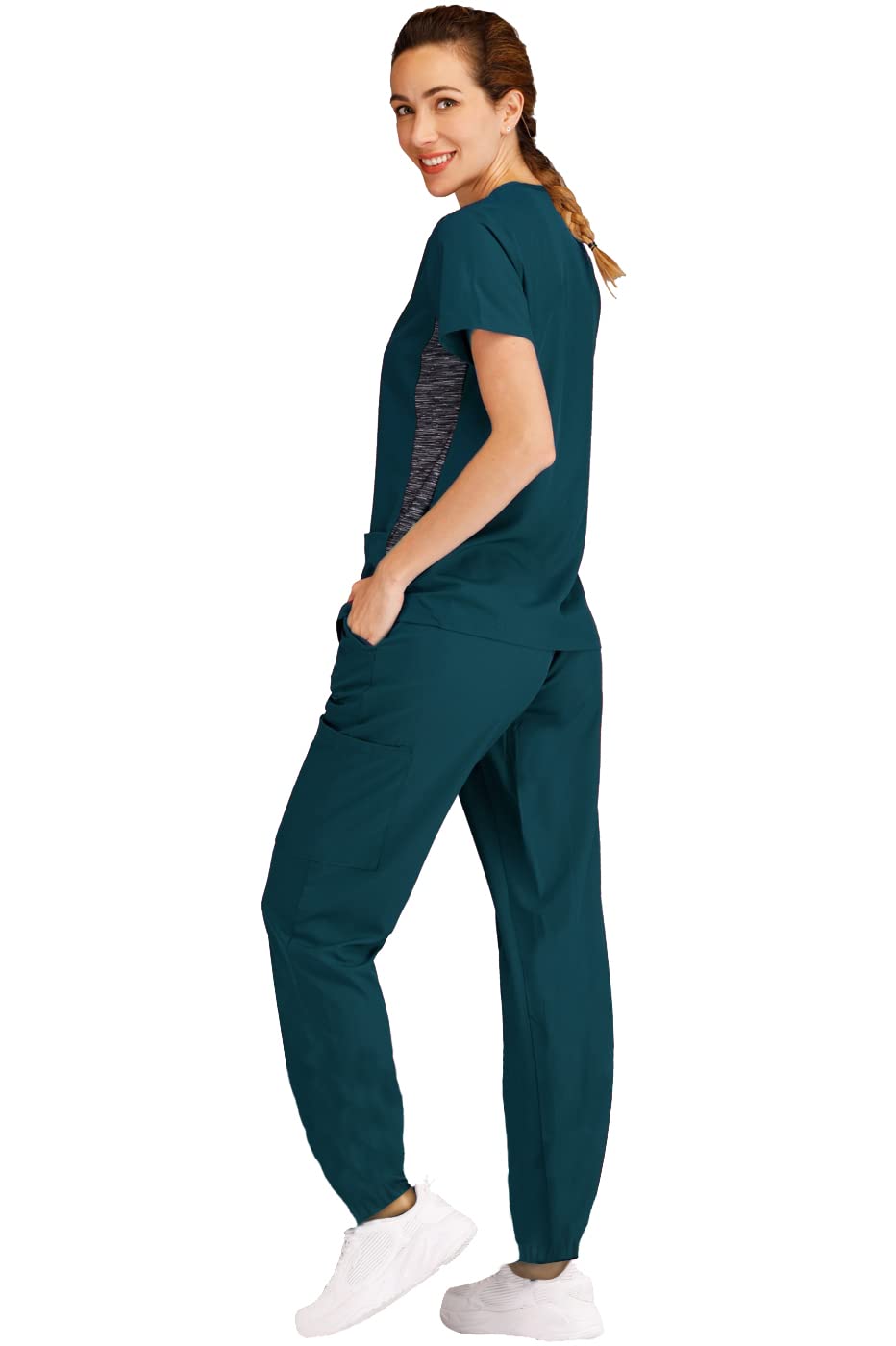 Breathable & Stretchy Women's Scrubs Set with Jogger Pants - Comfortable Nursing Uniform for Healthcare Workers | Perfect for Hospitals, Clinics & Medical Professionals
