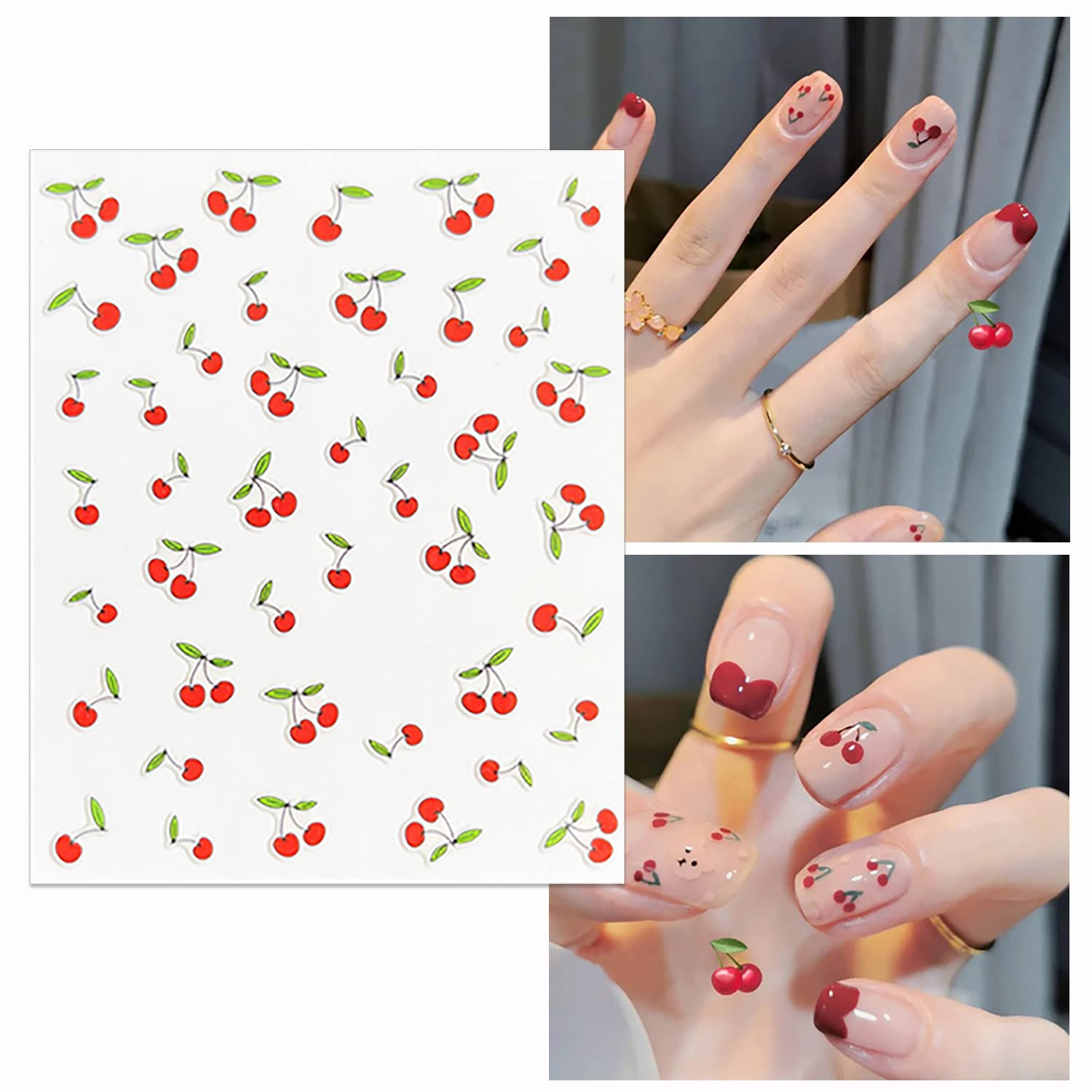 WOKOTO 12 Sheets Flower Nail Stickers for Kids - Cute Floral, Fruits & Cherry Nail Art Decals for Girls | Self-Adhesive Cartoon Nail Stickers | Perfect for Birthday Parties, Playdates & DIY Nail Art