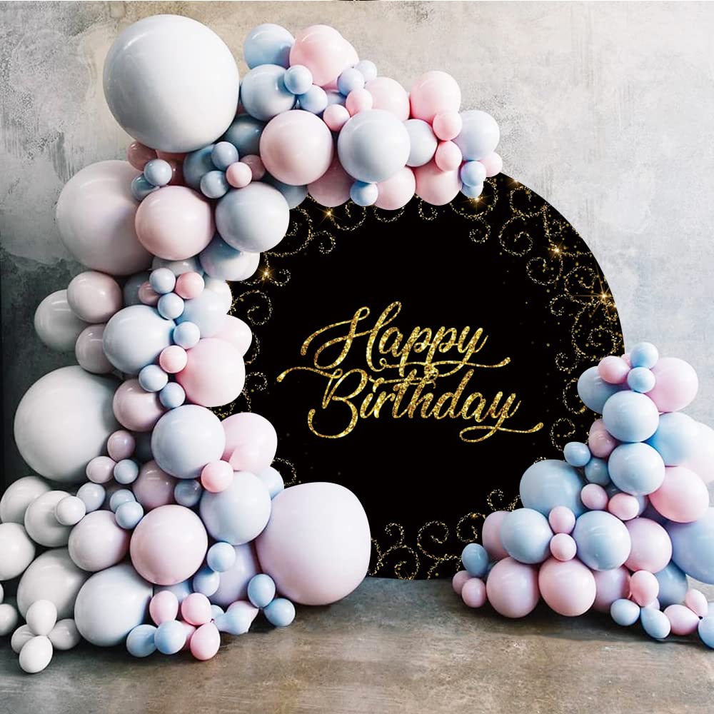 Yeele 6.5x6.5ft Happy Birthday Round Photography Backdrop - Black Gold Glitter Bokeh Sequin Spots Background for Birthday Party Decor, Cake Table Banner & Photo Studio Props | Perfect for Birthday Celebrations, Baby Showers & Special Events