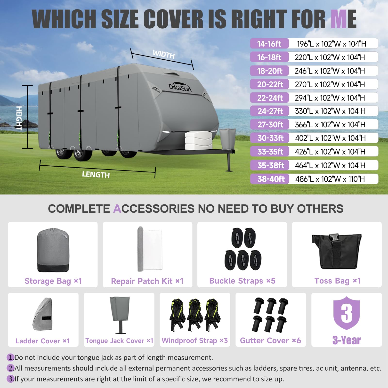 Upgraded 7-Layer Waterproof RV Cover for 24-27ft Travel Trailers & Toy Haulers | Includes Tongue Jack & Gutter Protection | All-Weather Protection for Outdoor Storage & Travel | Perfect for Winter, Summer & Storm Season