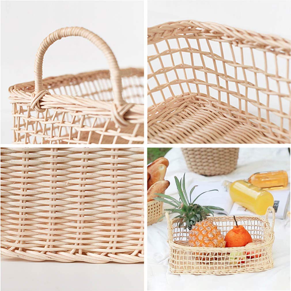 Handwoven Storage Baskets with Handles - Woven Fruit Basket & Rectangle Desktop Organizer for Home Decor, Grocery Storage, Toy Organization | Perfect for Kitchen, Living Room & Nursery