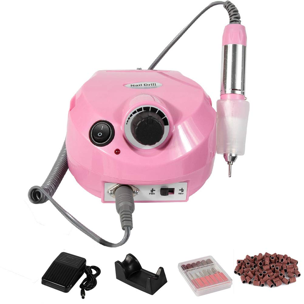 Electric Nail Drill Kit - 30,000 RPM Portable Manicure & Pedicure Set with Gel Polish Grinder, Exfoliator & Nail Remover - Pink | Professional Salon & Home Nail Care for DIY Gel Polish, Acrylics & Nail Art