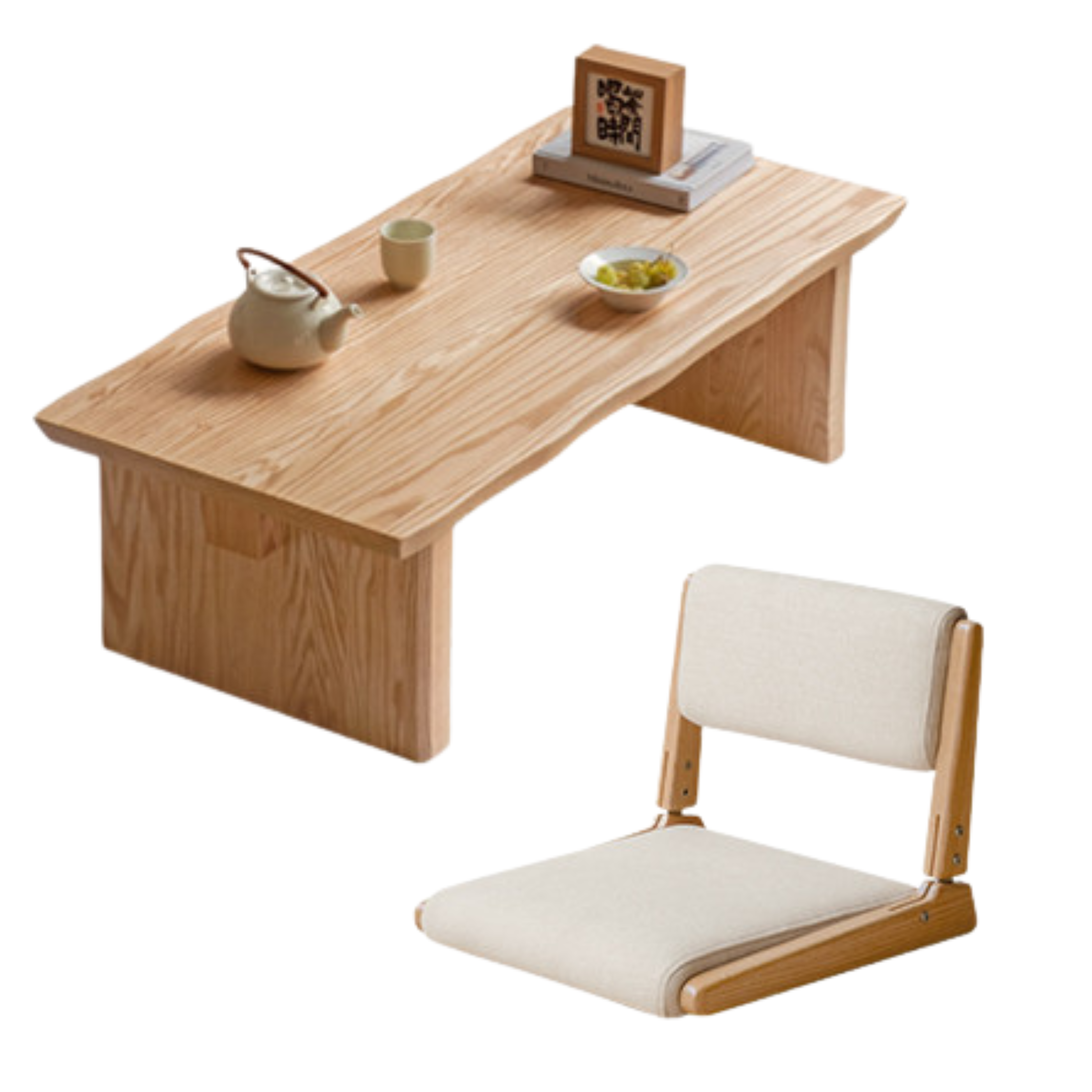 47.2x22.1x13.8 inch / 120x56x35сm / Natural wood color / Oak coffee table  + tea chairs*2 (pear white)