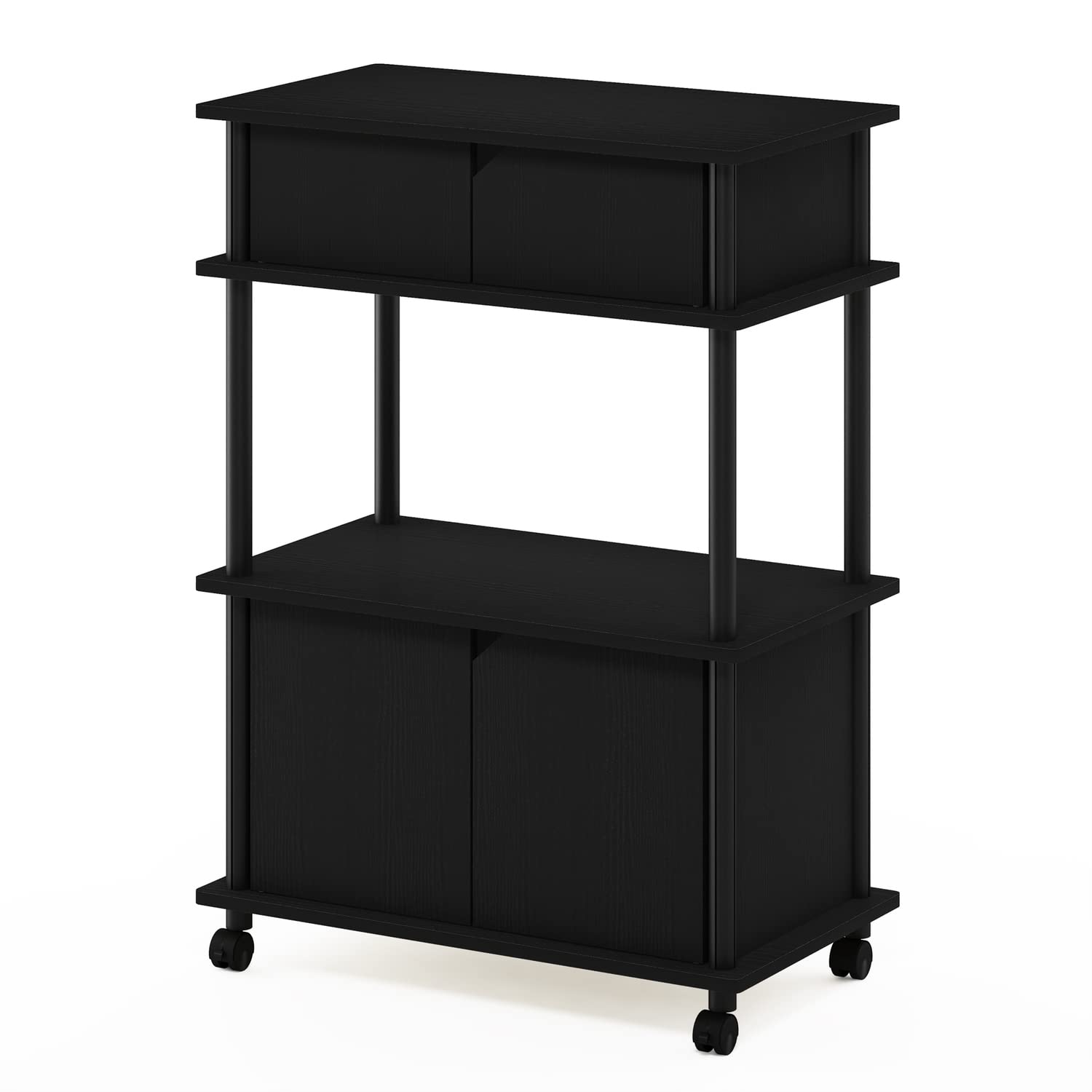 Furinno Turn-N-Tube 3-Tier Kitchen Storage Cart with Locking Wheels & Cabinet - Americano/Black - Perfect for Small Spaces, Pantry Organization & Mobile Kitchen Storage