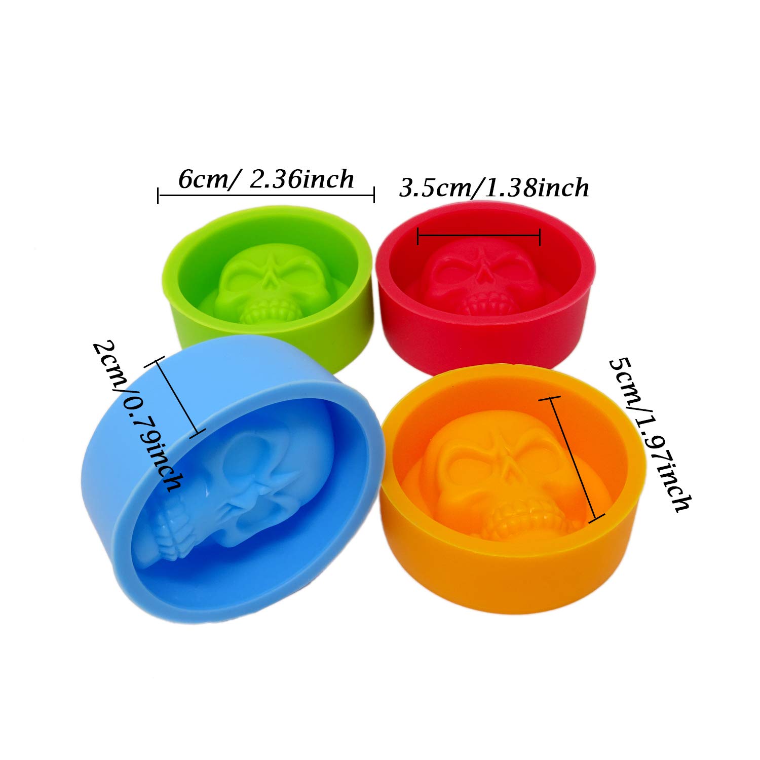 Honbay 4PCS Halloween Skull Head Silicone Molds Set - Chocolate Candy, Fondant, Baking, Ice Cube & Clay Molds for Cake Decorating, Handmade Soap, Pudding & Jelly - Perfect for DIY Crafts & Holiday Baking