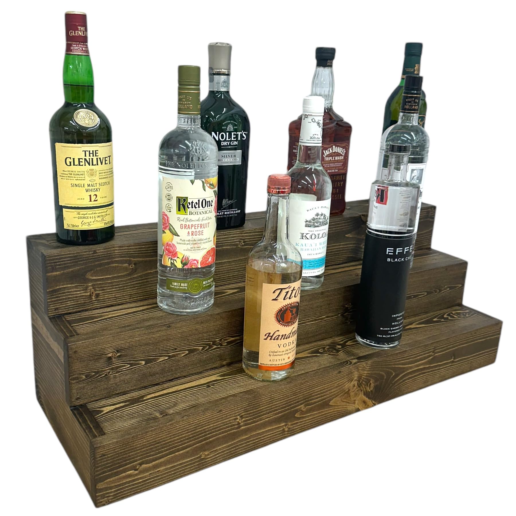 Handmade 3-Tier Wooden Display Shelf for Liquor Bottles & Bar Accessories - 30