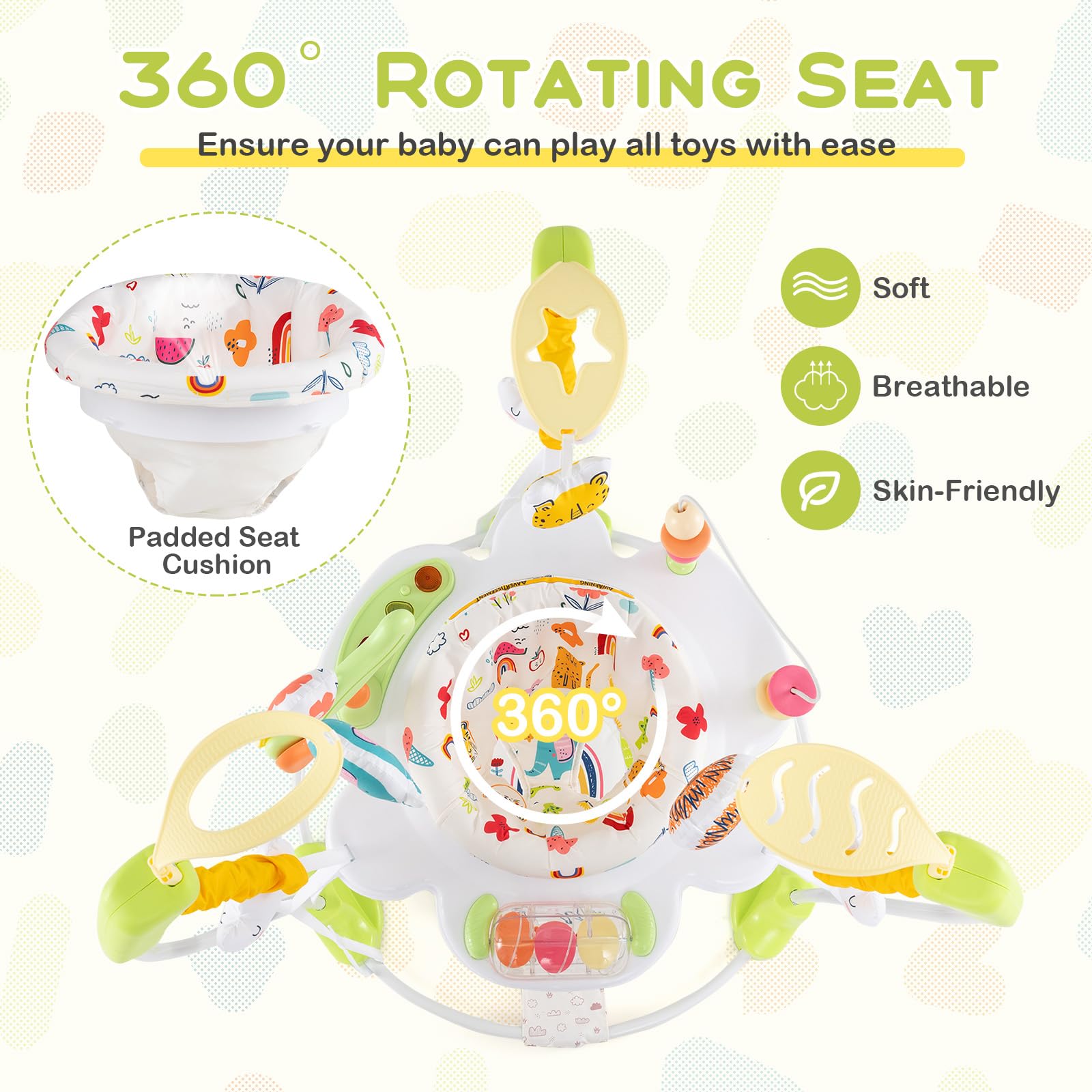 BABY JOY Baby Jumpers & Bouncers - 360° Rotating Activity Center with Music, Lights & Sounds | 5 Adjustable Heights for Infants 6-12 Months | Perfect for Playtime, Learning & Motor Skill Development