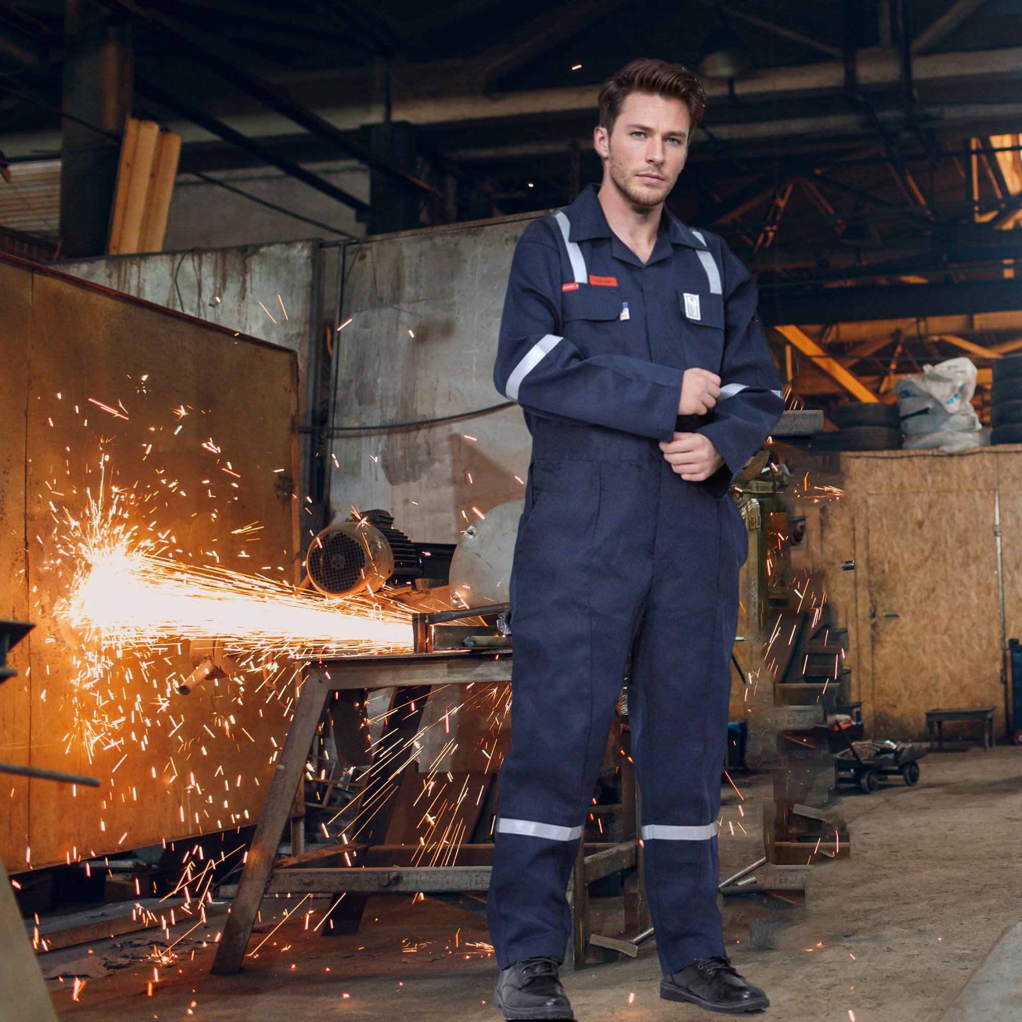 Flame Resistant FR Hi Vis Coveralls for Men - NFPA 2112 Compliant 7oz Reflective Welding Workwear with 6 Pockets | Ideal for Construction, Oil & Gas, and Industrial Safety Work