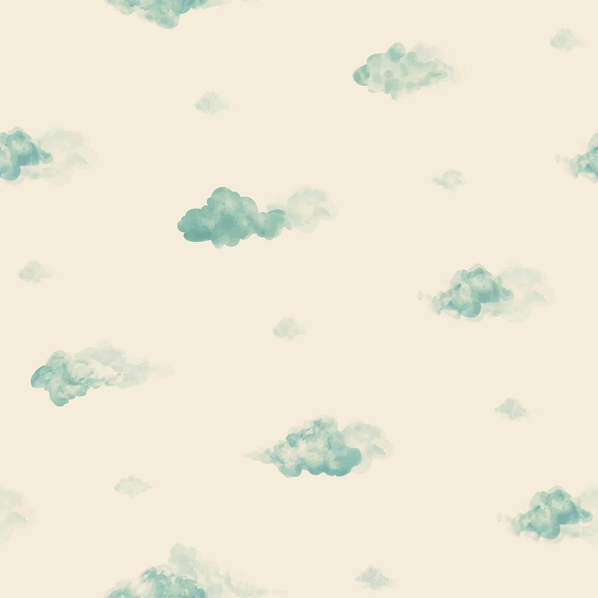 Aqua Blue Clouds Baby Peel and Stick Removable Wallpaper - Self-Adhesive Nursery Wall Decal for Kids Room, Bedroom Decor - Easy to Install & Remove