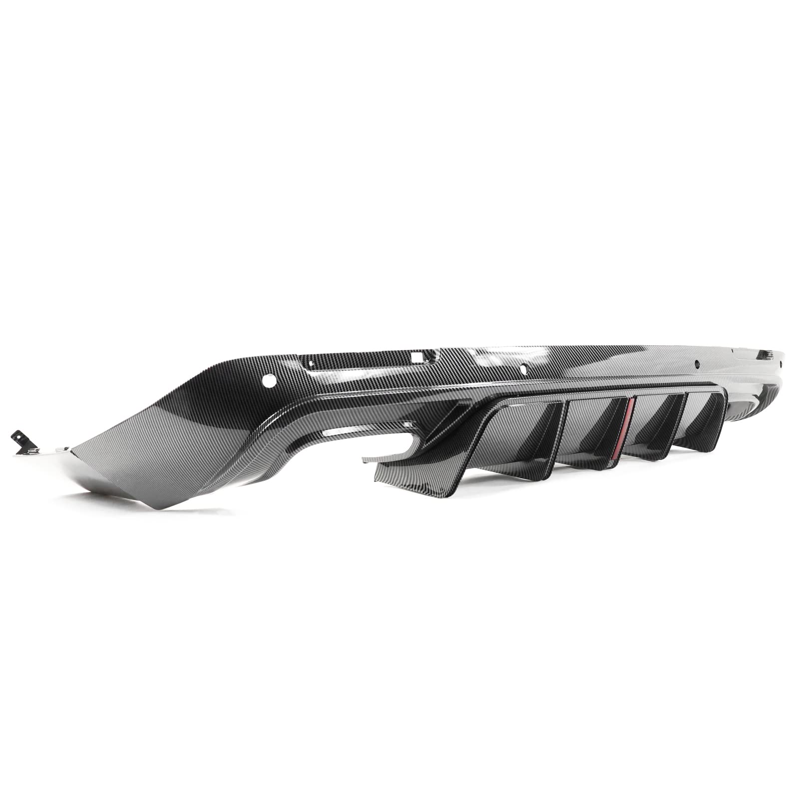 IKON V5 Style Carbon Fiber Print Rear Diffuser with LED Light | Compatible with 2015-2023 Dodge Challenger | PP Rear Bumper Lip Spoiler with Shark Fins | Upgrade Your Ride for Street Racing & Car Shows